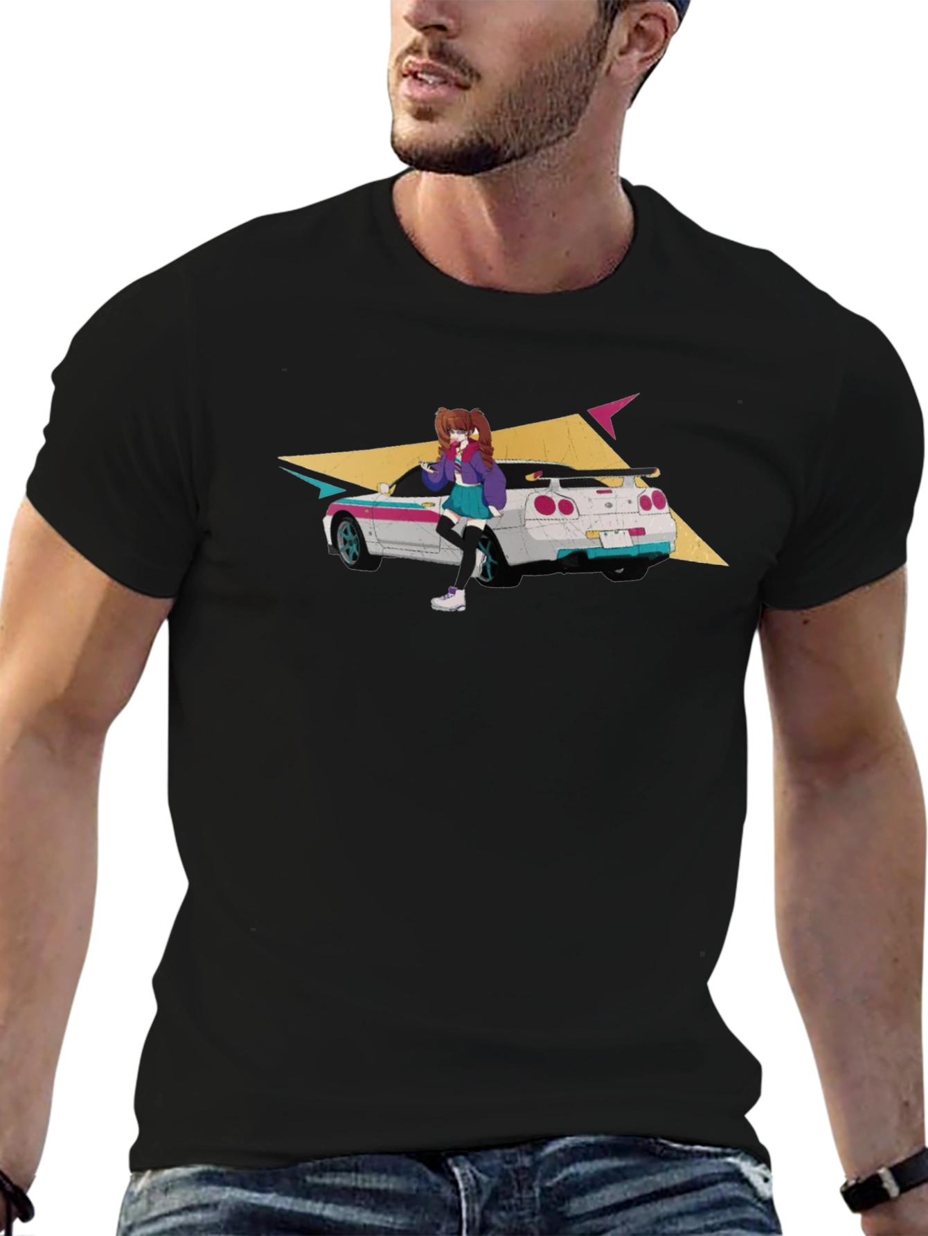 Black Anime Car Graphic Black T-Shirt view 6