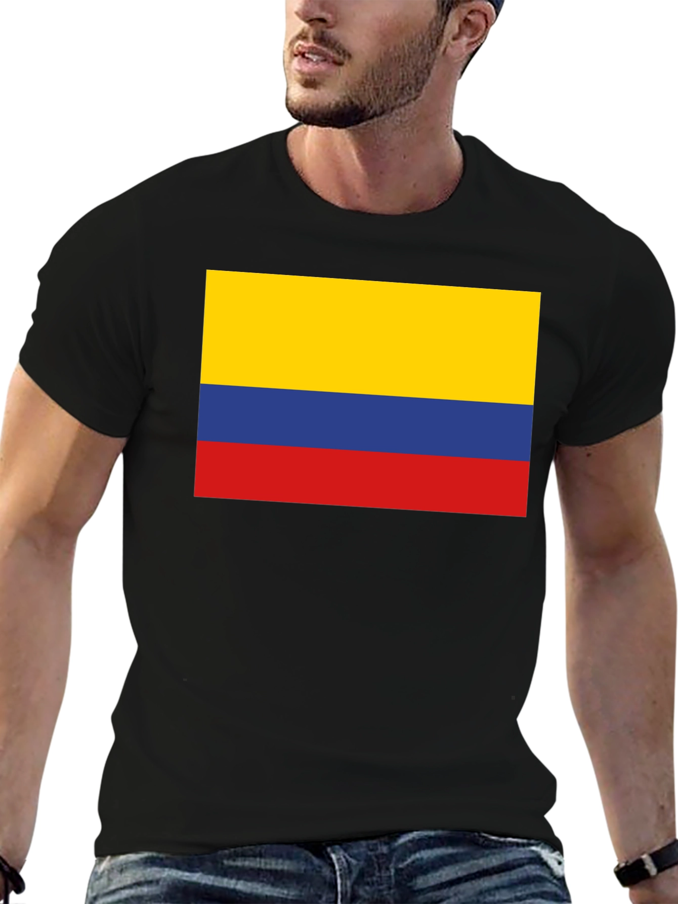 Black Colombia Flag T-Shirt - Black Crew Neck Tee view 6