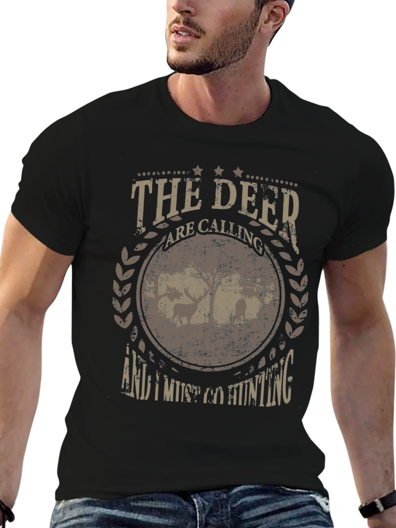 Black The Deer are Calling Hunting Graphic T-Shirt view 6