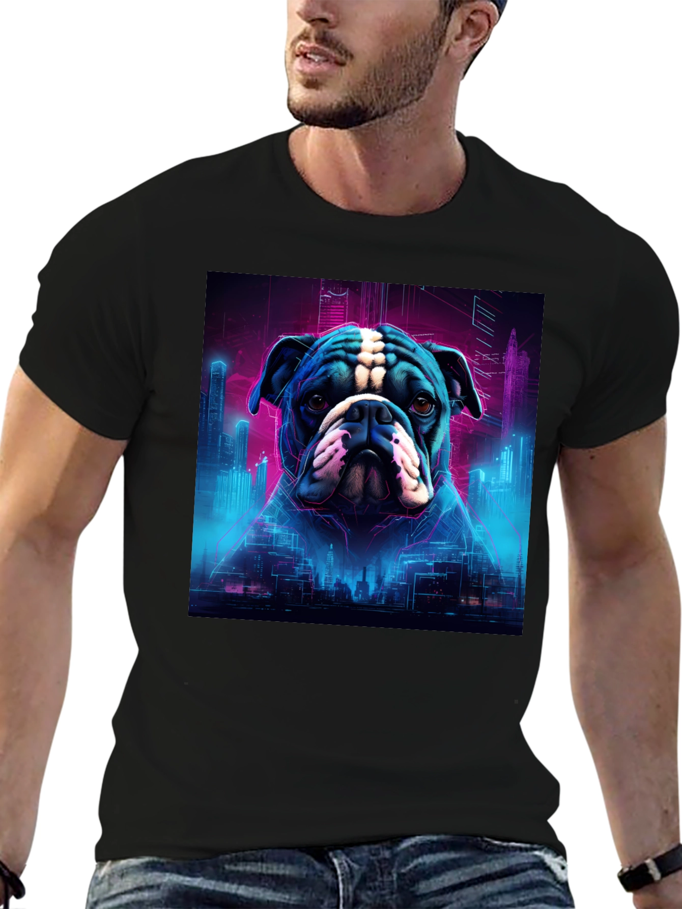 Black Cyberpunk Bulldog Graphic Tee view 6
