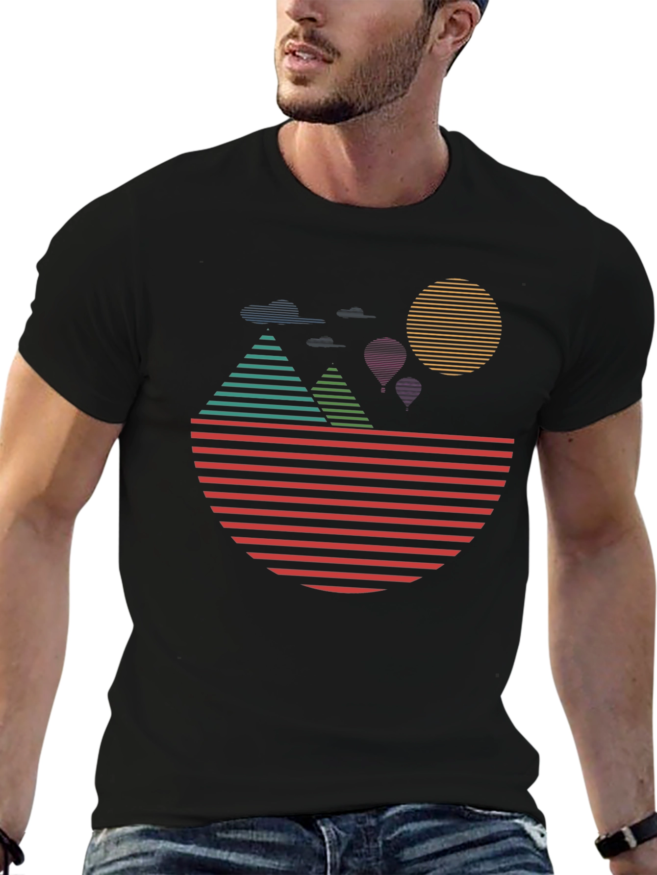Black Retro Sunset Landscape Graphic Tee - Black view 6