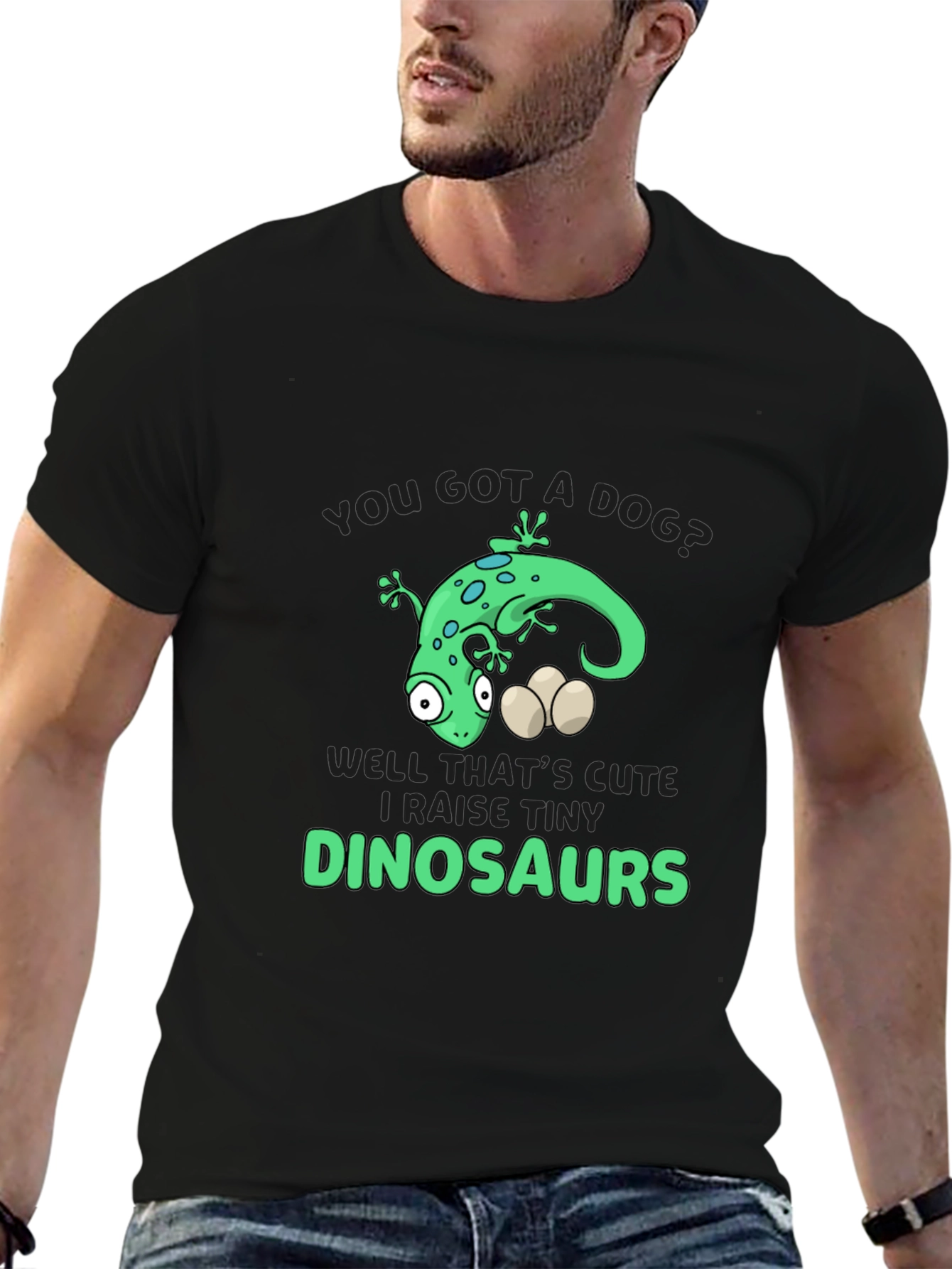 Black Funny Lizard Dinosaur T-Shirt view 6