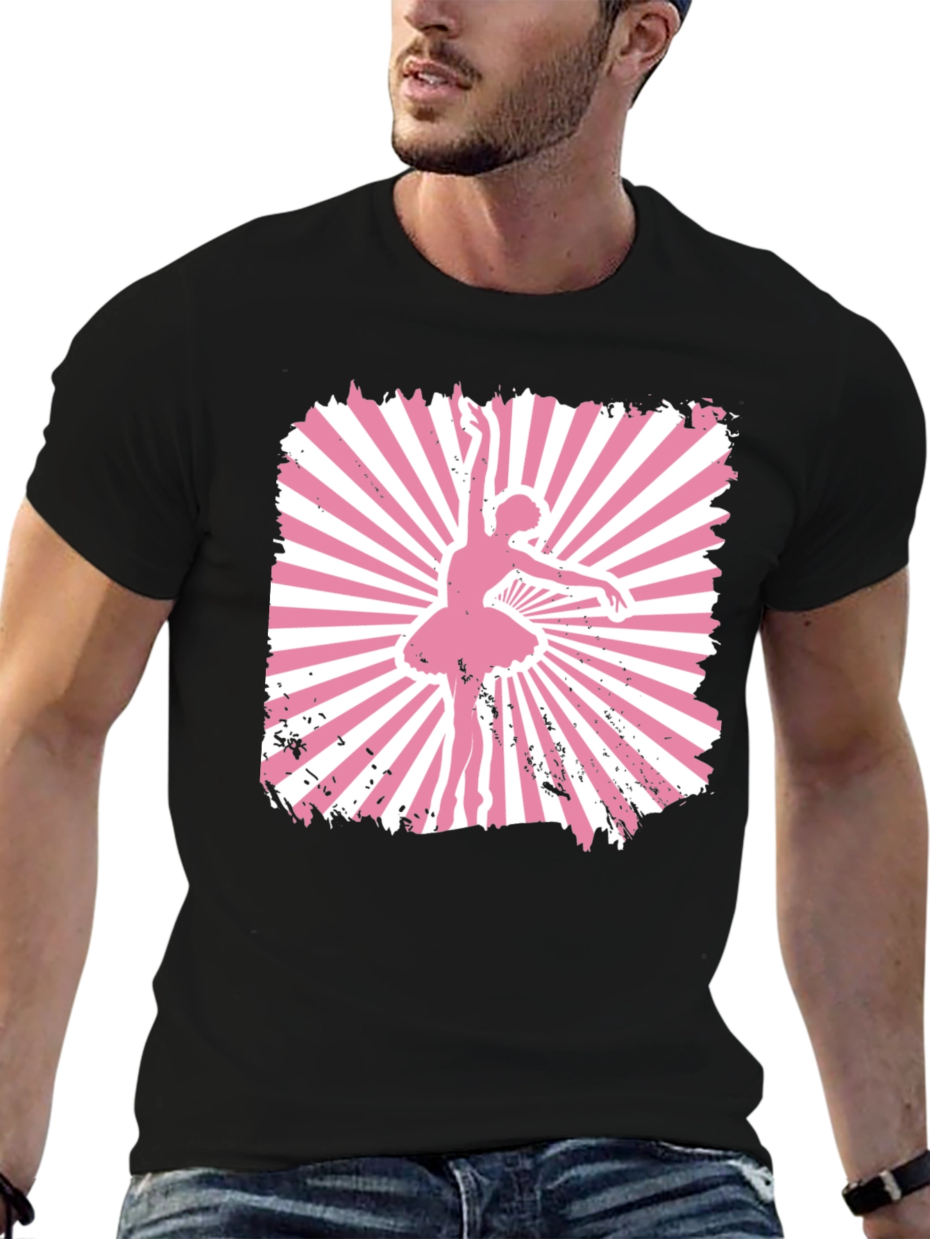 Black Ballerina Graphic T-Shirt - Pink Dancer Design view 6