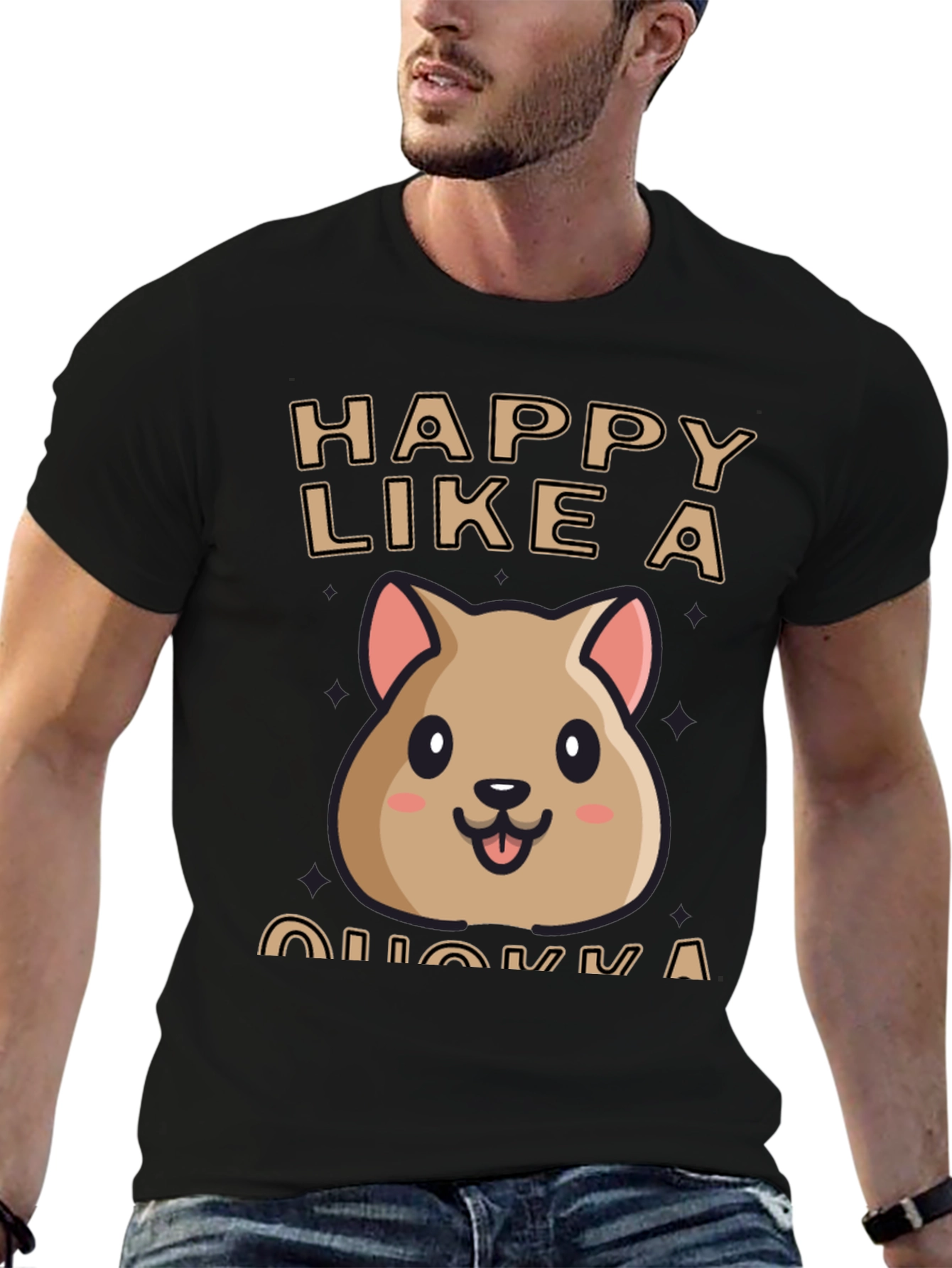 Black Happy Quokka T-Shirt - Cute Animal Graphic Tee view 6