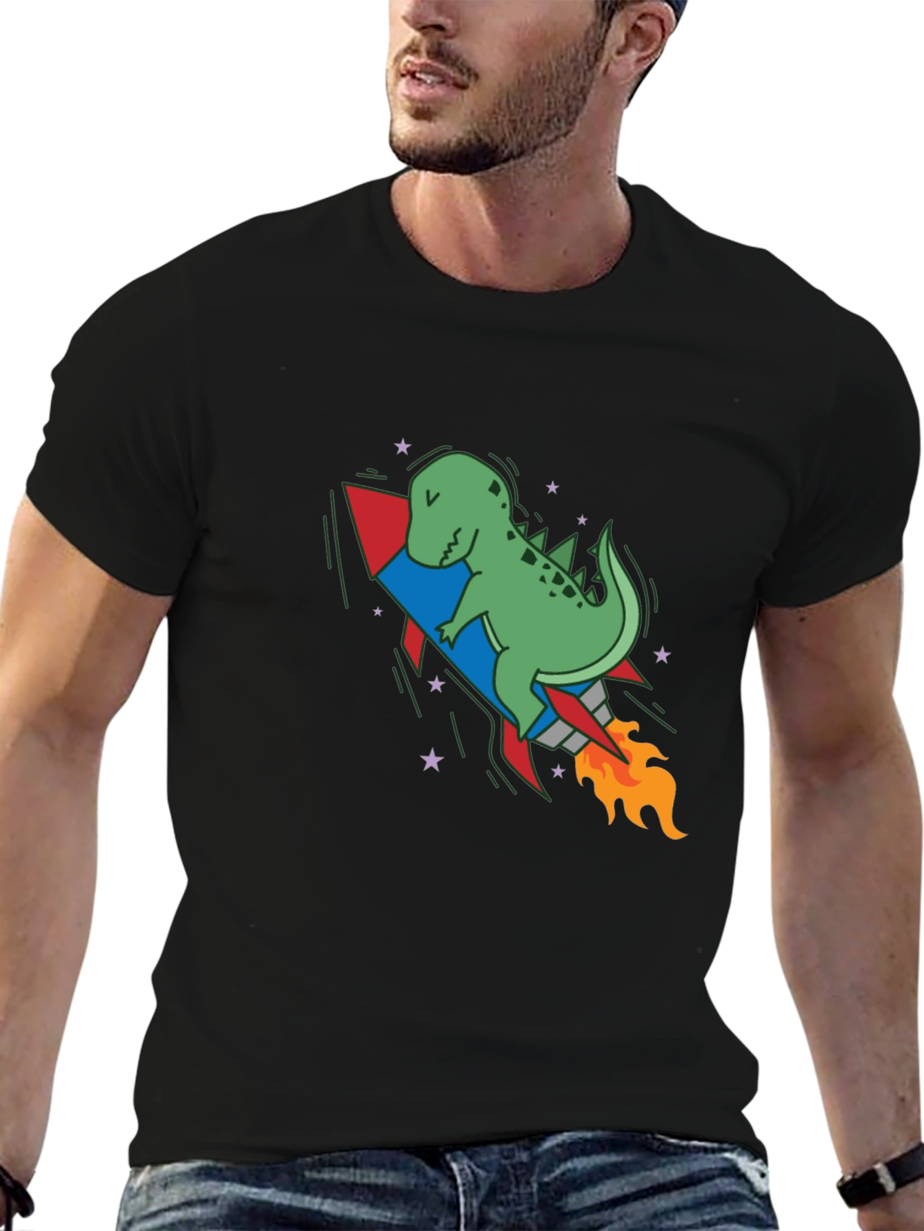 Black Dino Rocket Black T-Shirt view 6