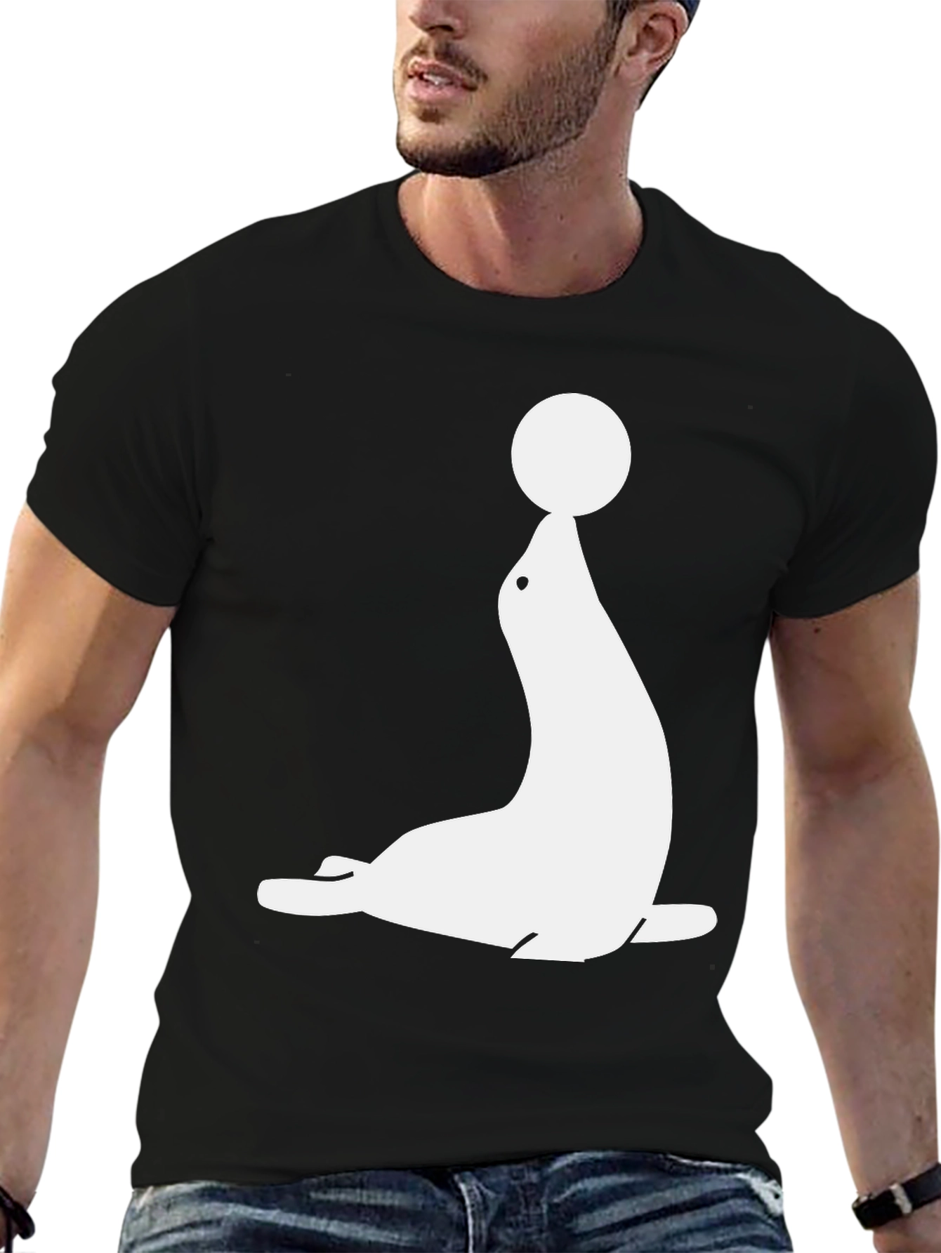 Black Seal with Ball Graphic Tee - Black Cotton T-Shirt view 6