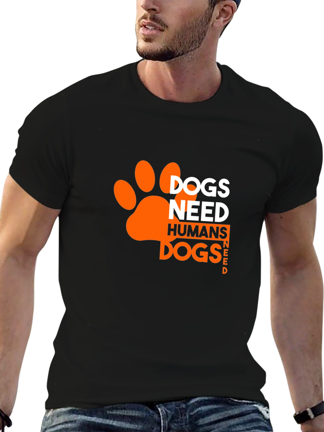 Black Dogs Need Humans T-Shirt - Black, Paw Print Design view 6
