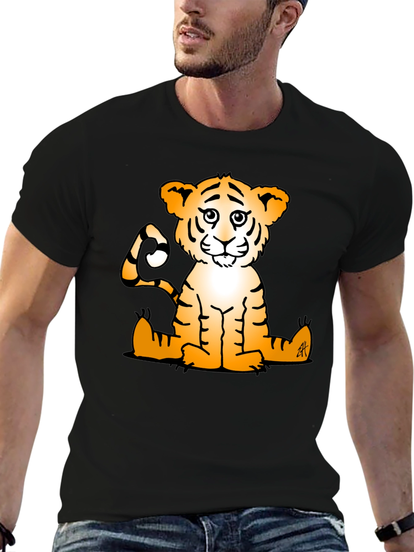 Black Cute Tiger Graphic Tee - Black Casual T-Shirt view 6