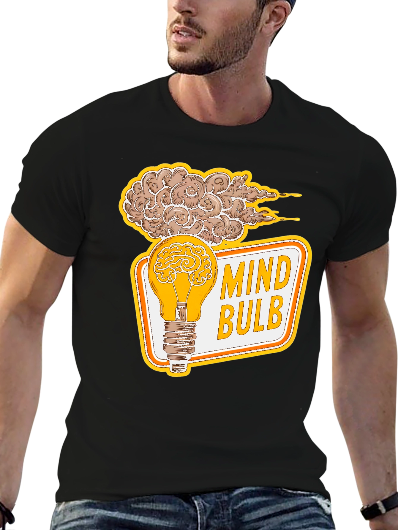 Black Mind Bulb Graphic T-Shirt - Brain Power Tee view 6