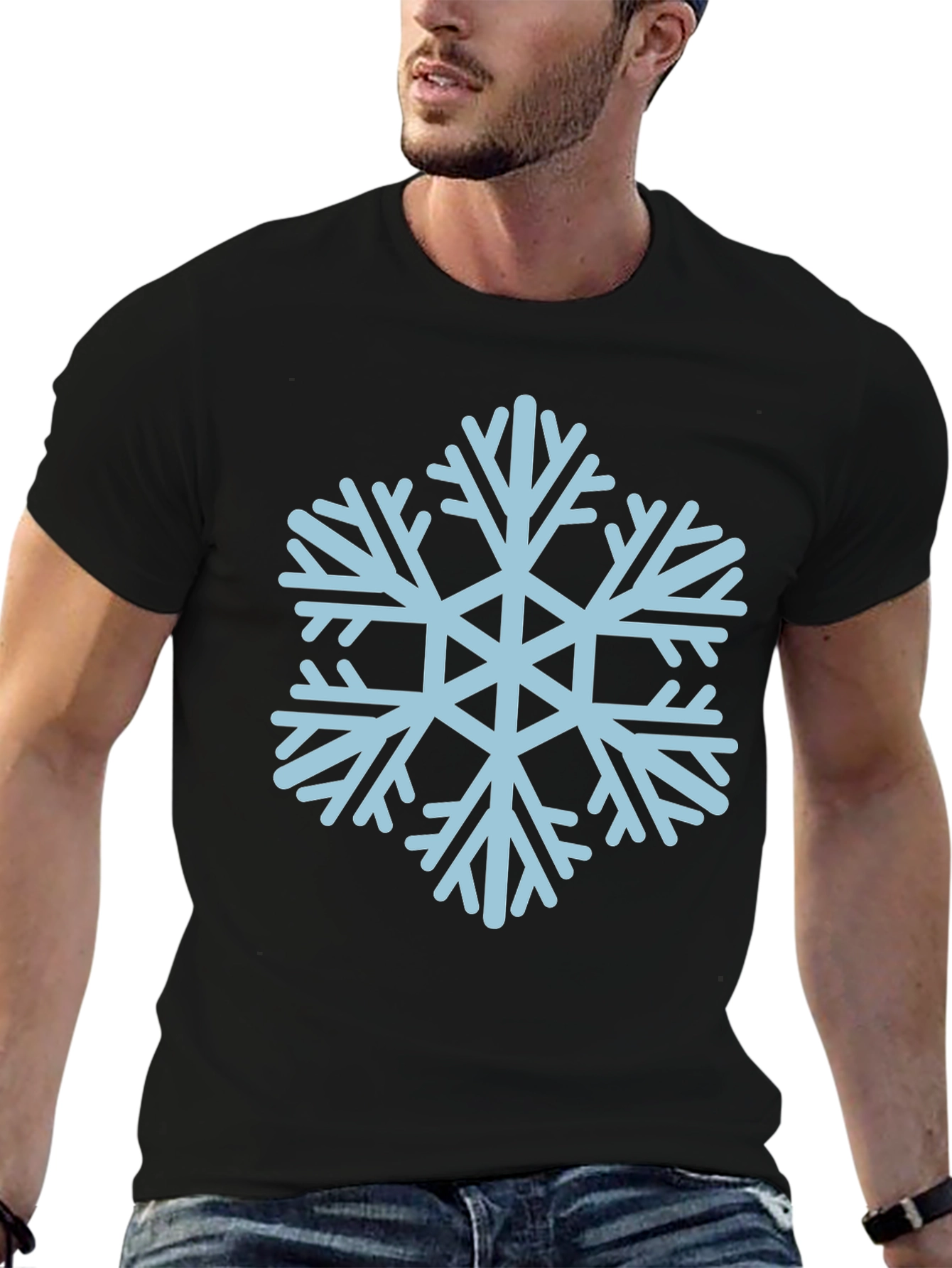 Black Snowflake Graphic Tee - Black Casual T-Shirt view 6
