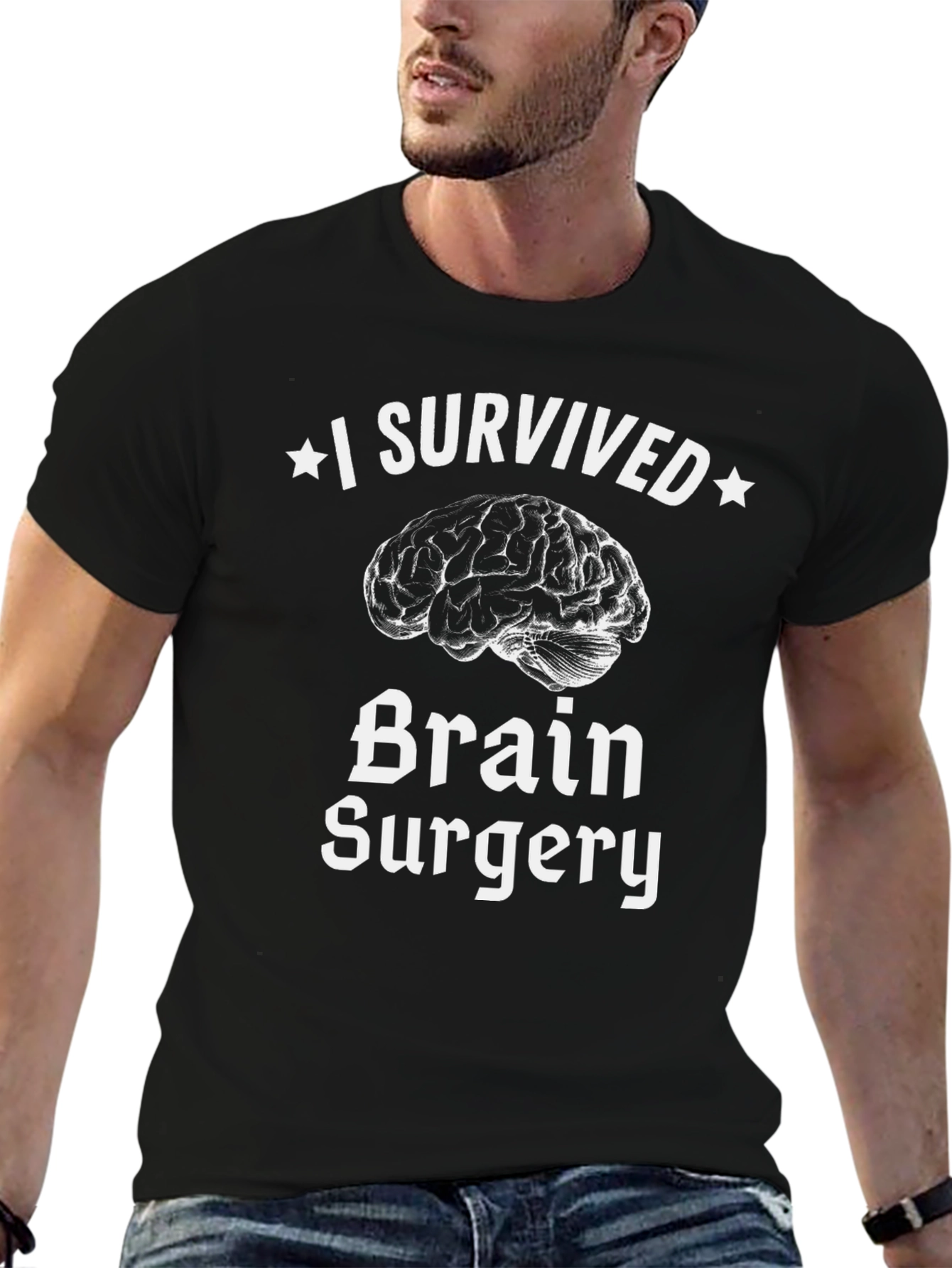 Black I Survived Brain Surgery T-Shirt - Brain Graphic Tee view 6