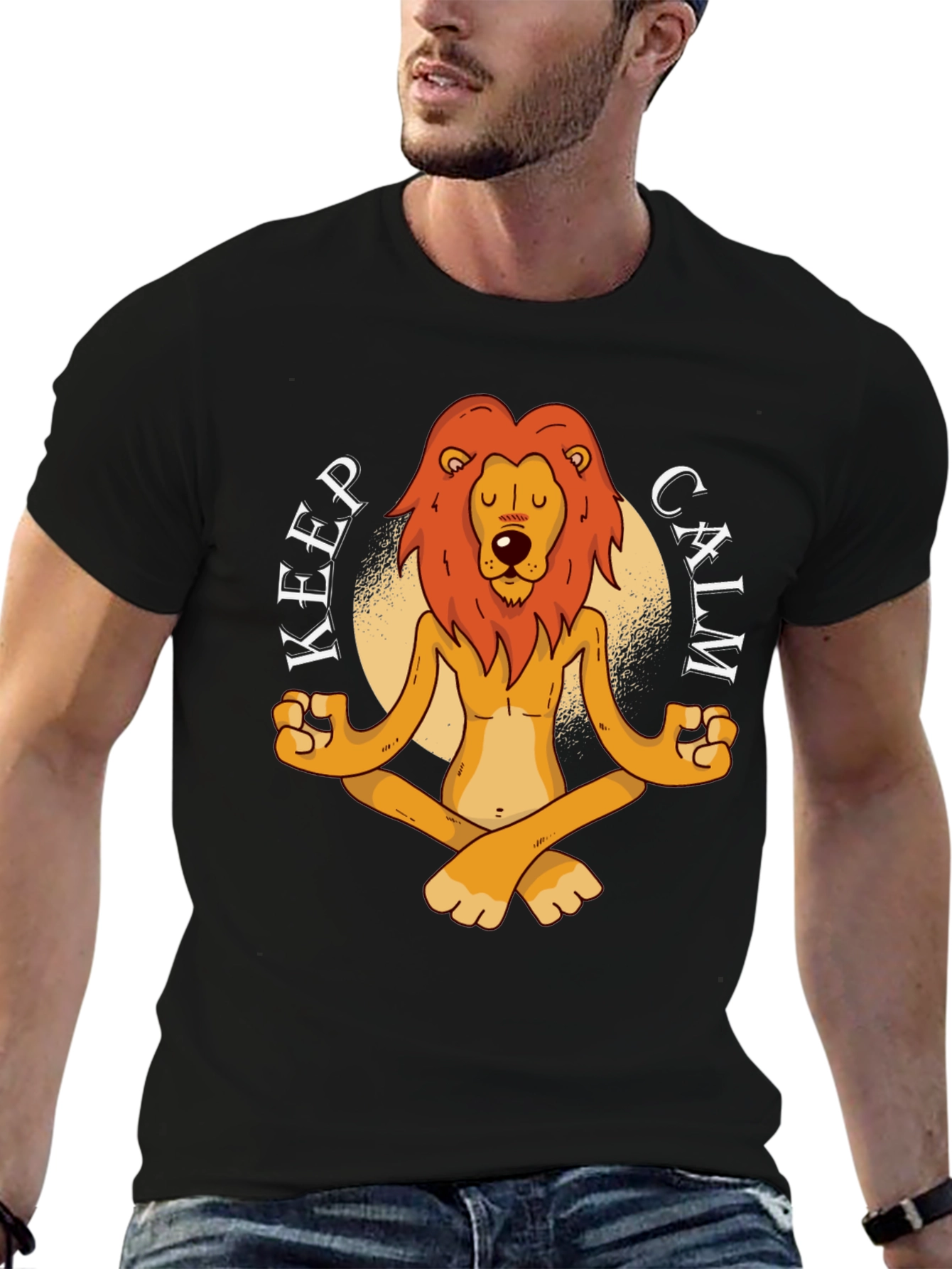 Black Zen Lion Graphic T-Shirt - Keep Calm and Meditate view 6