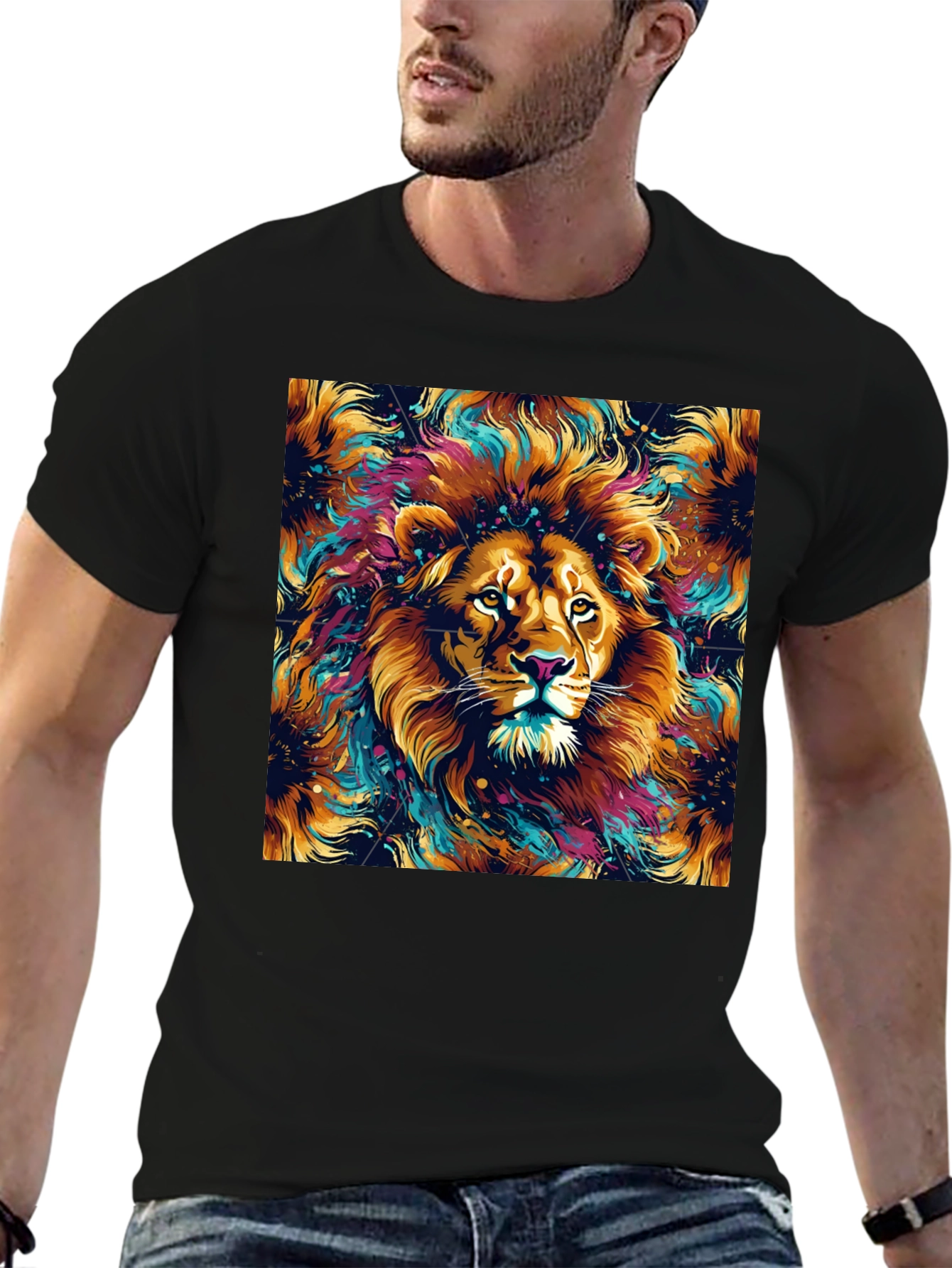 Black Lion Art Graphic Black T-Shirt view 6