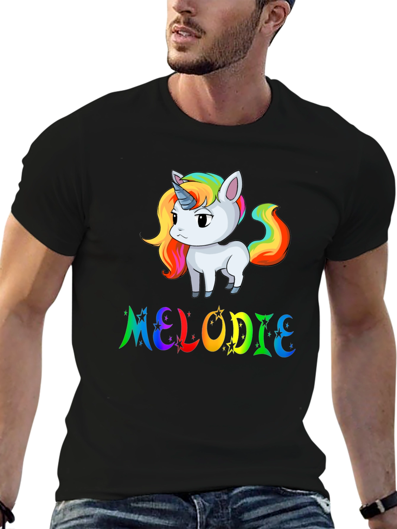 Black Rainbow Unicorn MELODIE Custom T-Shirt view 6