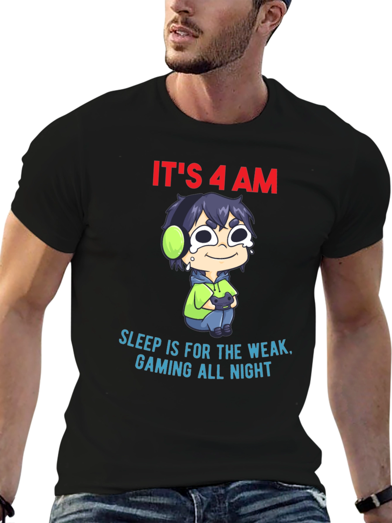 Black It's 4 AM Gaming All Night T-Shirt view 6