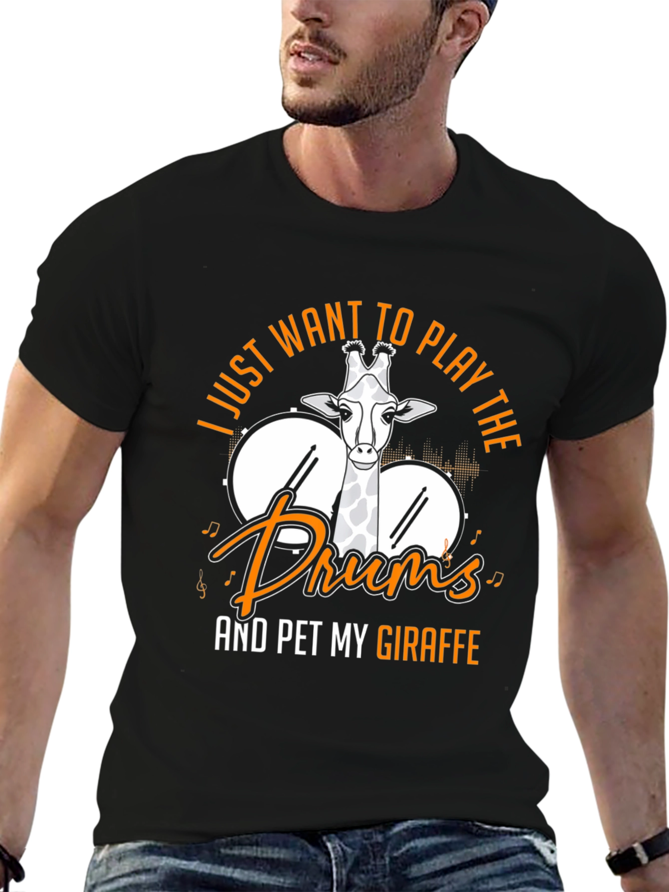 Black Giraffe Drummer Graphic Tee - Play the Drums view 6