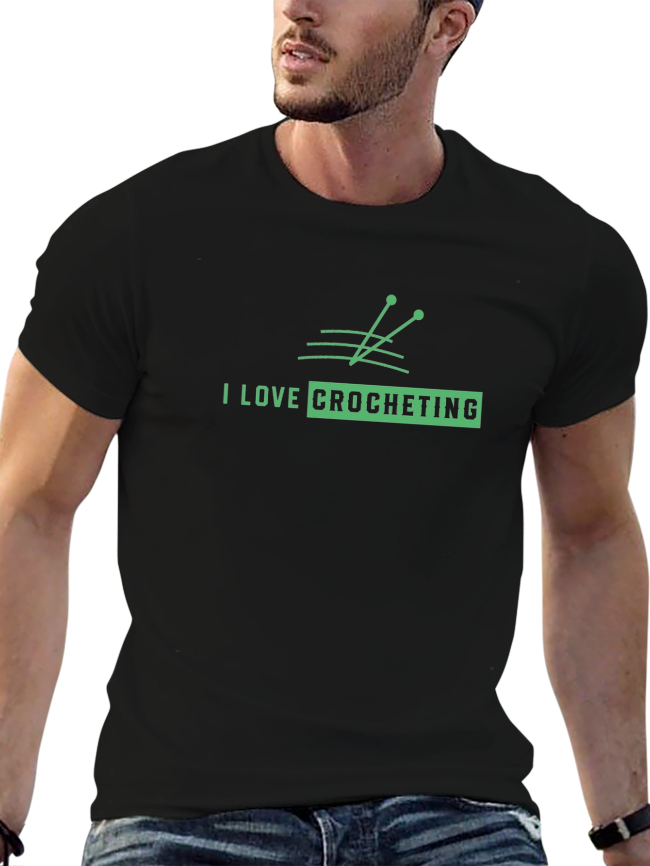 Black I Love Crocheting Graphic T-Shirt - Black view 6