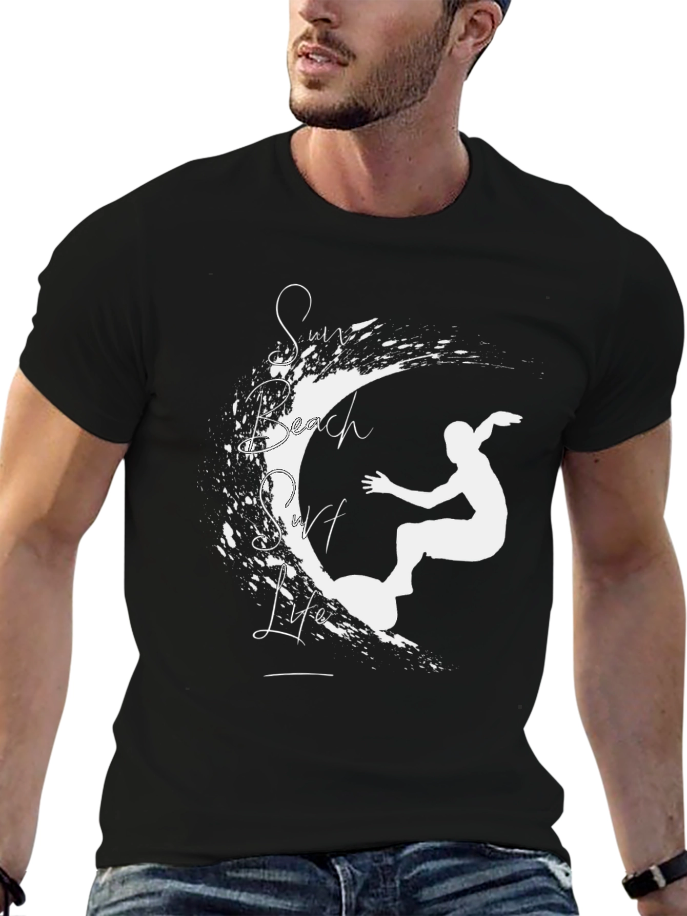 Black Sun Beach Surf Life Graphic T-Shirt view 6