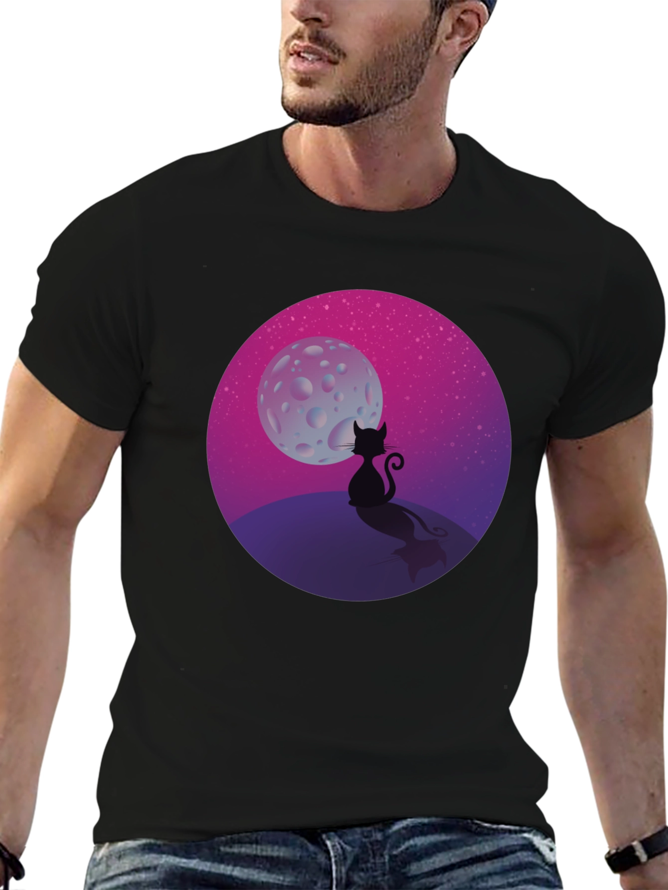 Black Black Cat Moon T-Shirt view 6