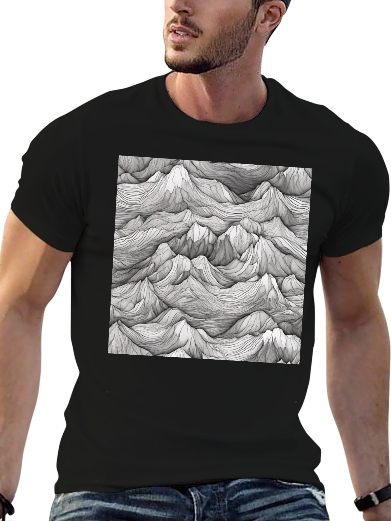 Black Abstract Mountainscape Tee - Graphic Print T-Shirt view 6