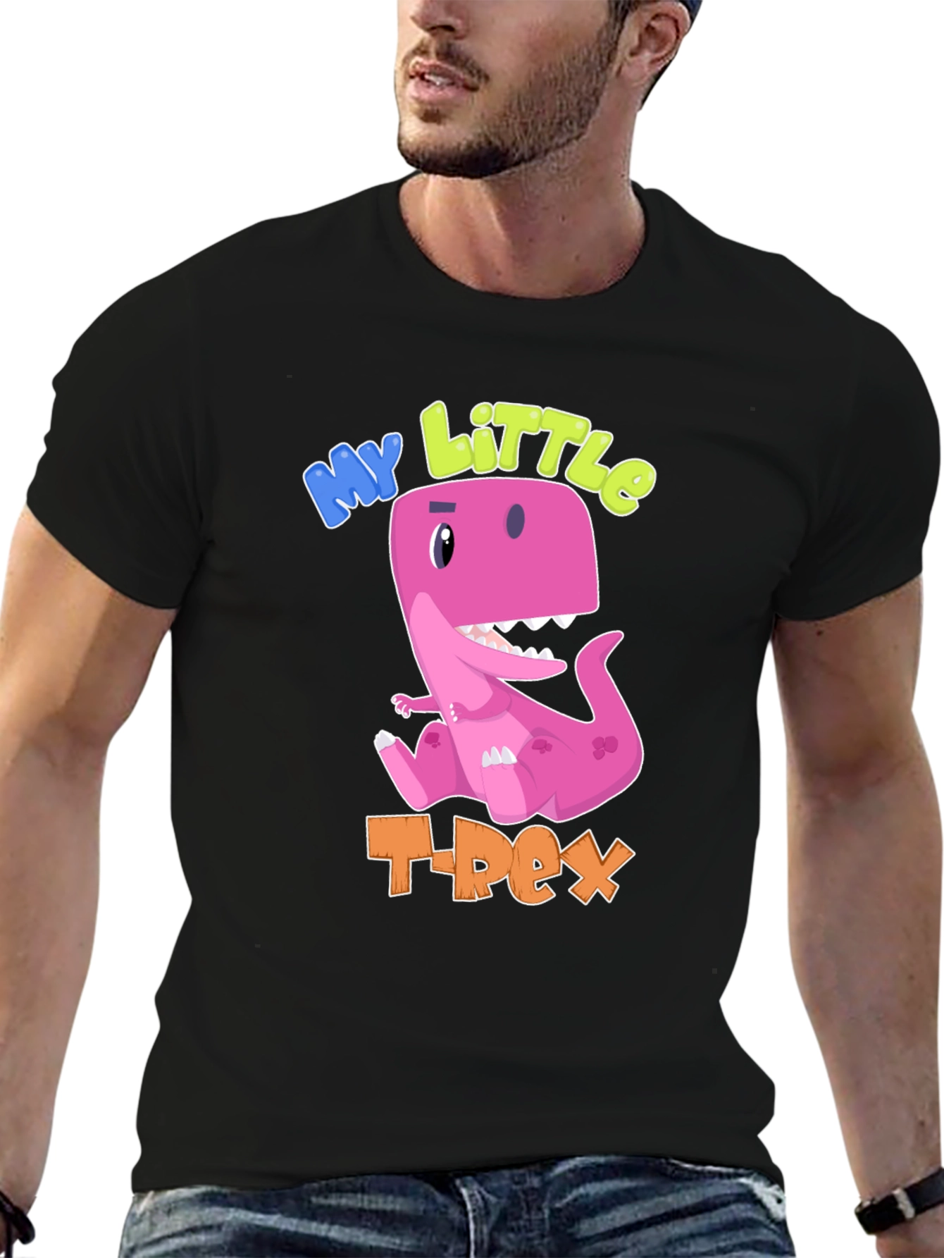 Black My Little T-Rex Black Cotton T-Shirt view 6