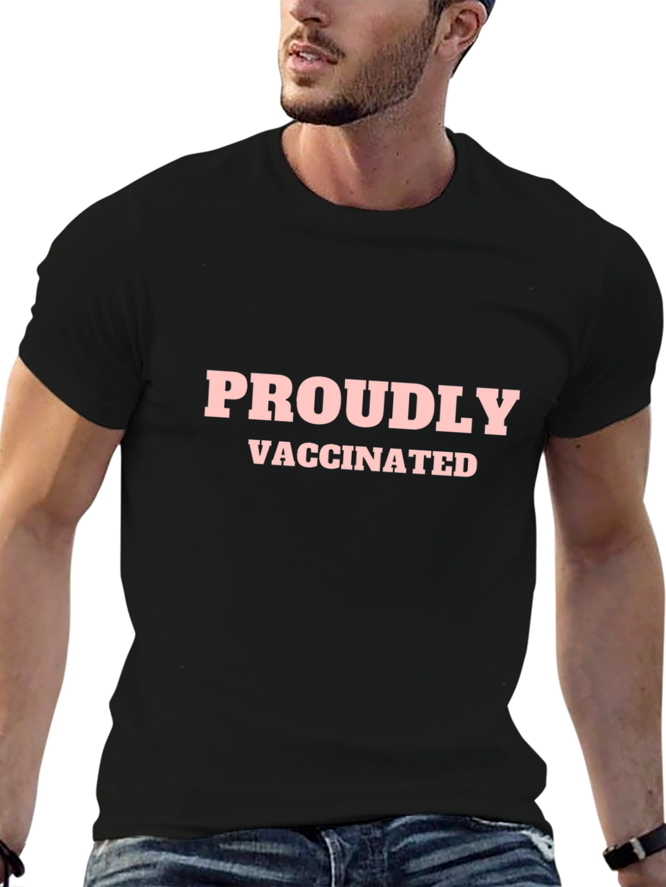 Black Proudly Vaccinated Black T-Shirt view 6