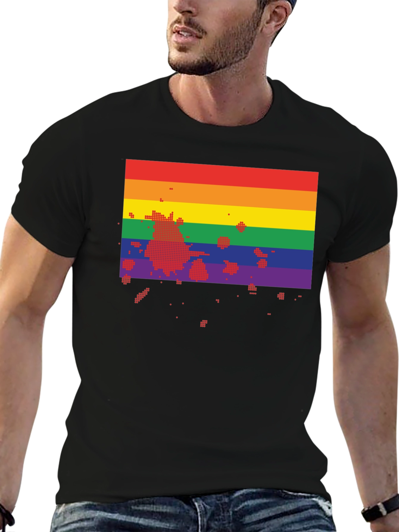 Black Rainbow Flag Pixel Art Black T-Shirt view 6