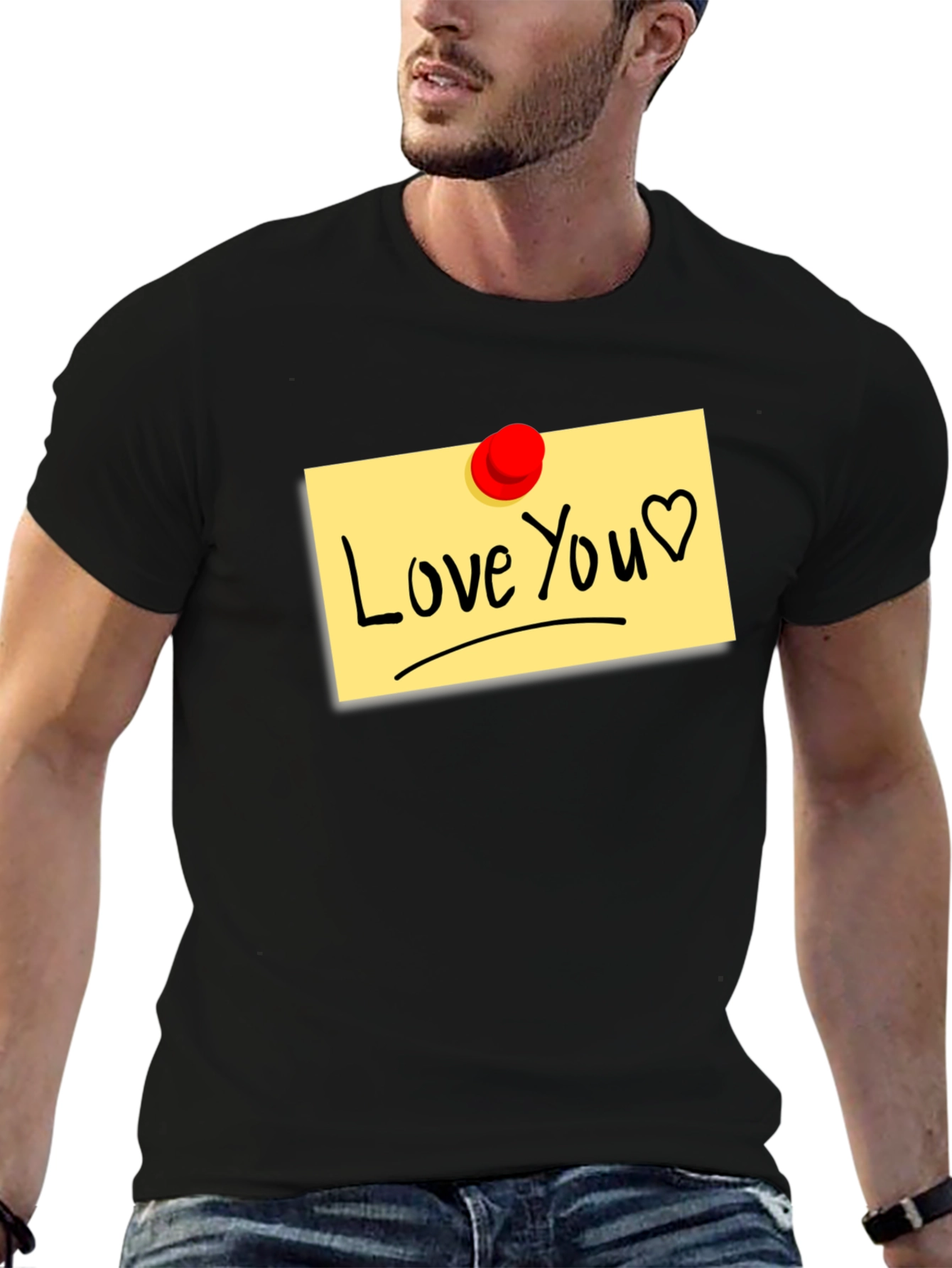 Black Love You Note Black T-Shirt view 6
