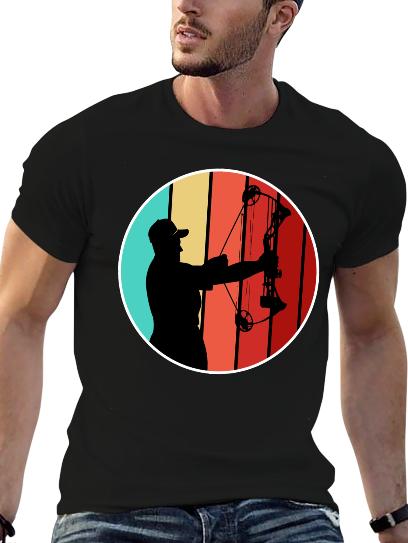 Black Archery Silhouette Tee - Retro Style Bow Hunter T-Shirt view 6