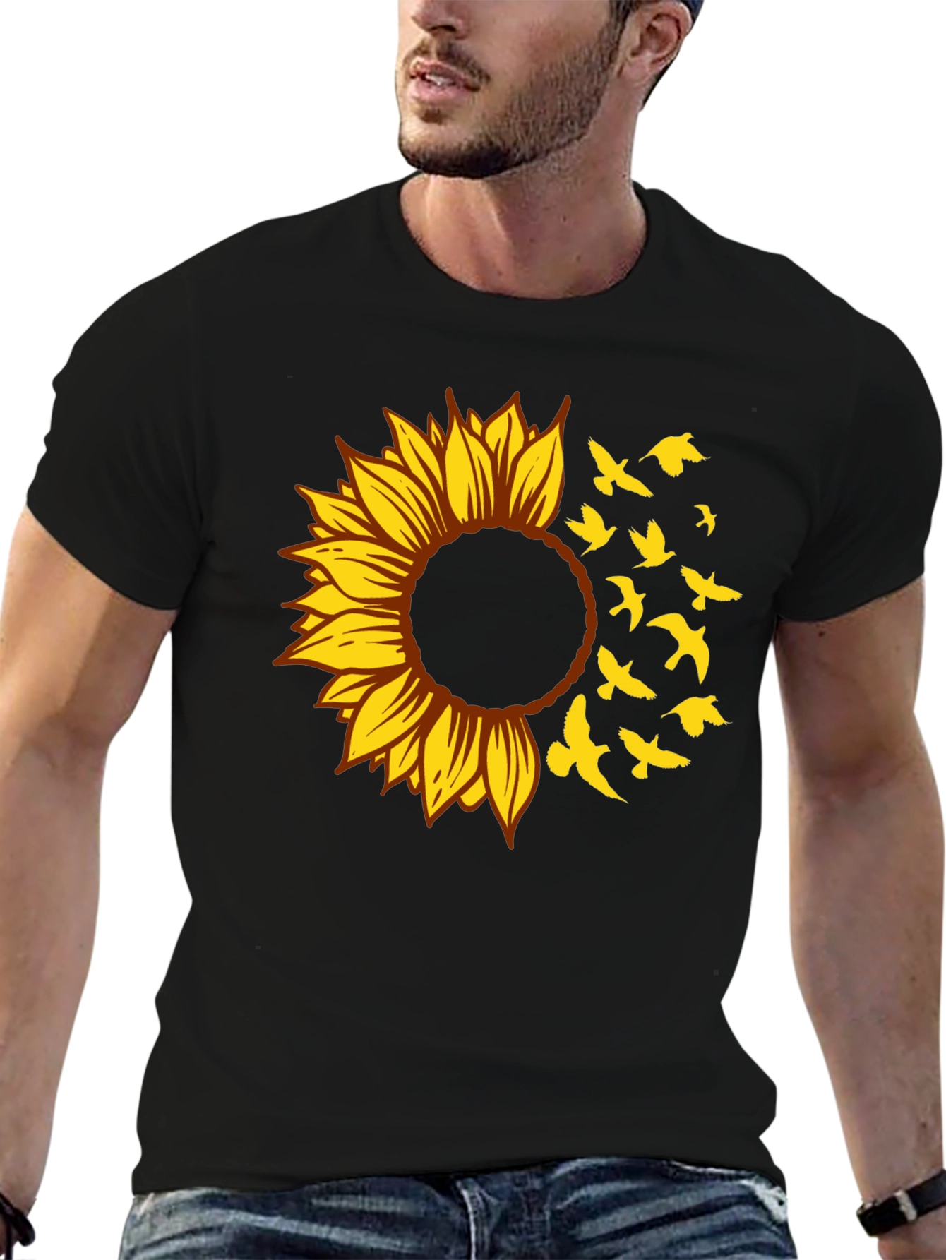 Black Sunflower Bird T-Shirt - Stylish Graphic Tee view 6