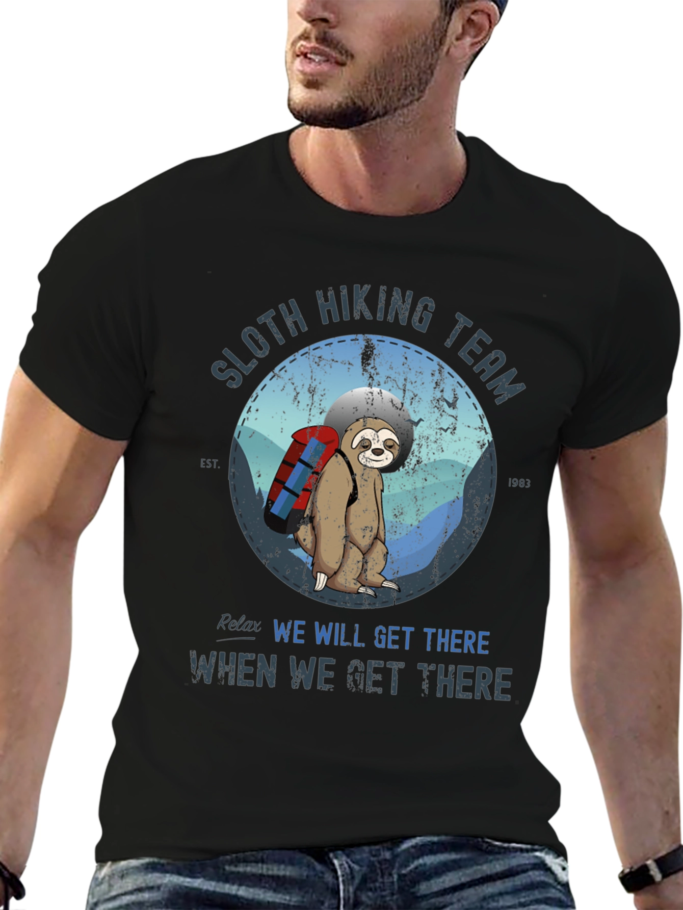 Black Sloth Hiking Team T-Shirt - Relaxed Hiking Apparel view 6