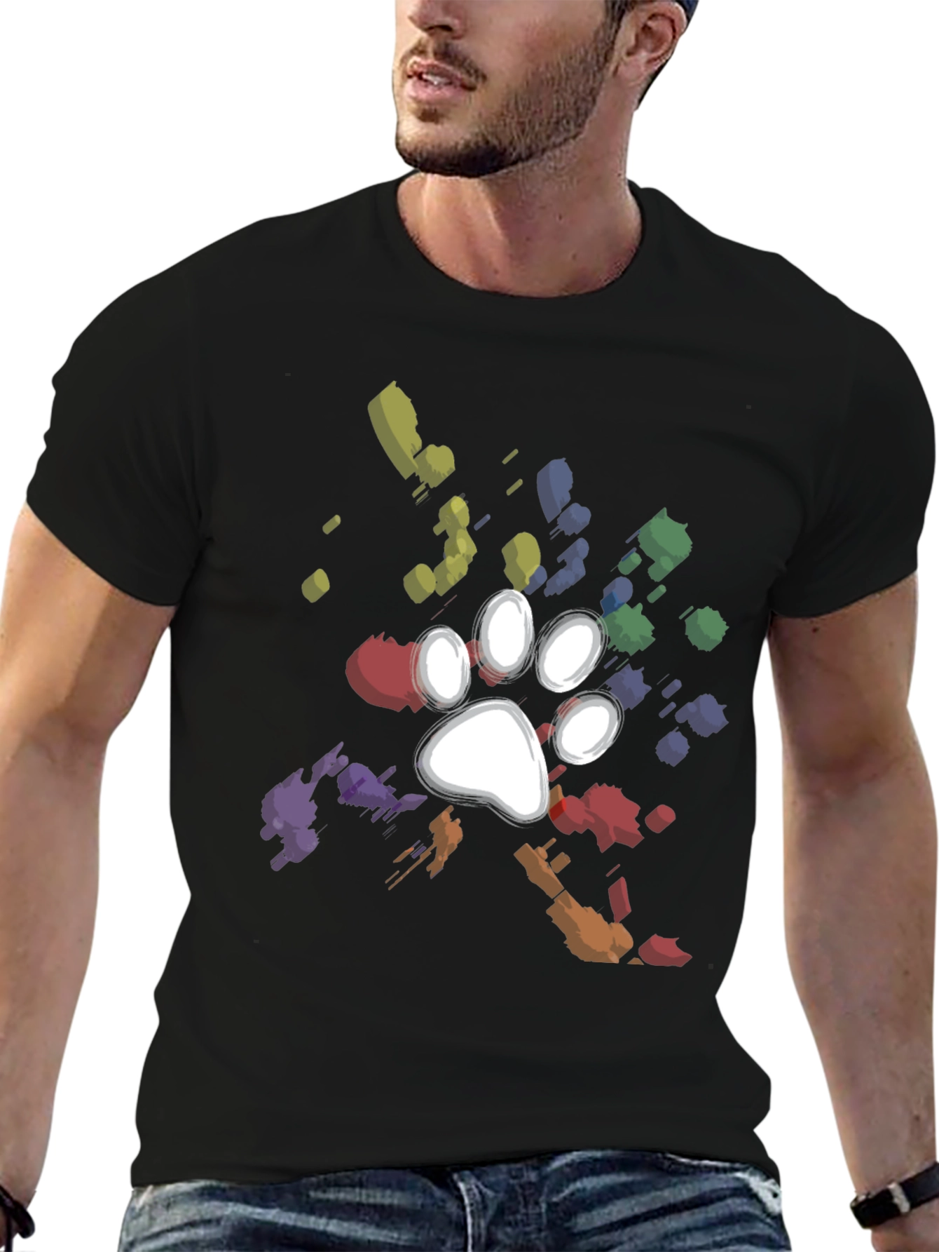 Black Paw Print Splatter T-Shirt - Unique Dog Lover Gift view 6