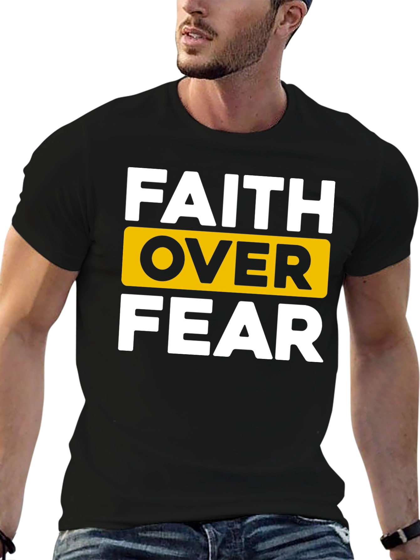 Black Faith Over Fear Graphic Tee - Black Cotton T-Shirt view 6