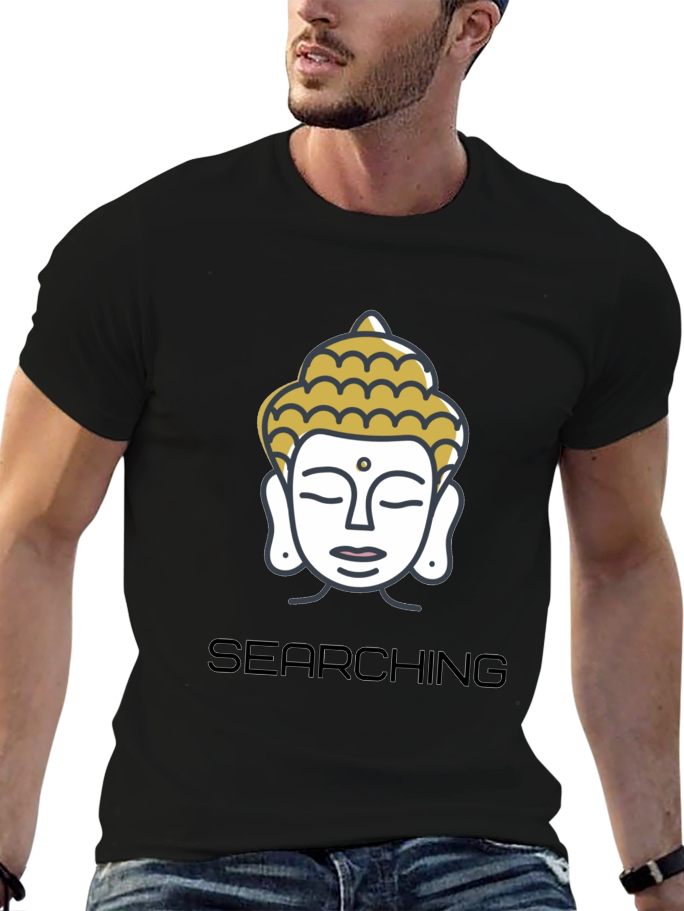 Black Searching Buddha Black Graphic Tee view 6