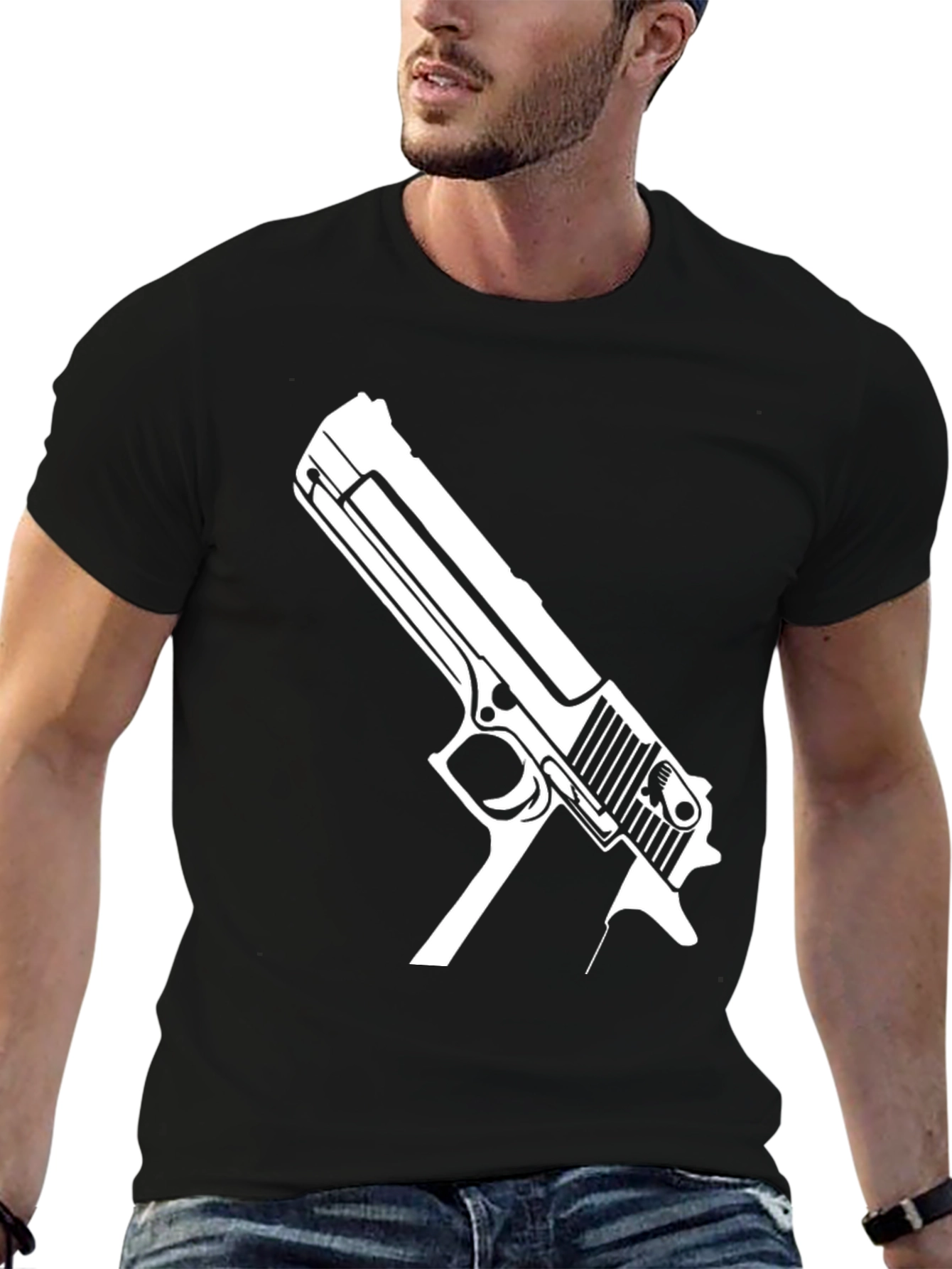 Black Gun Graphic Tee - Bold Black T-Shirt view 6