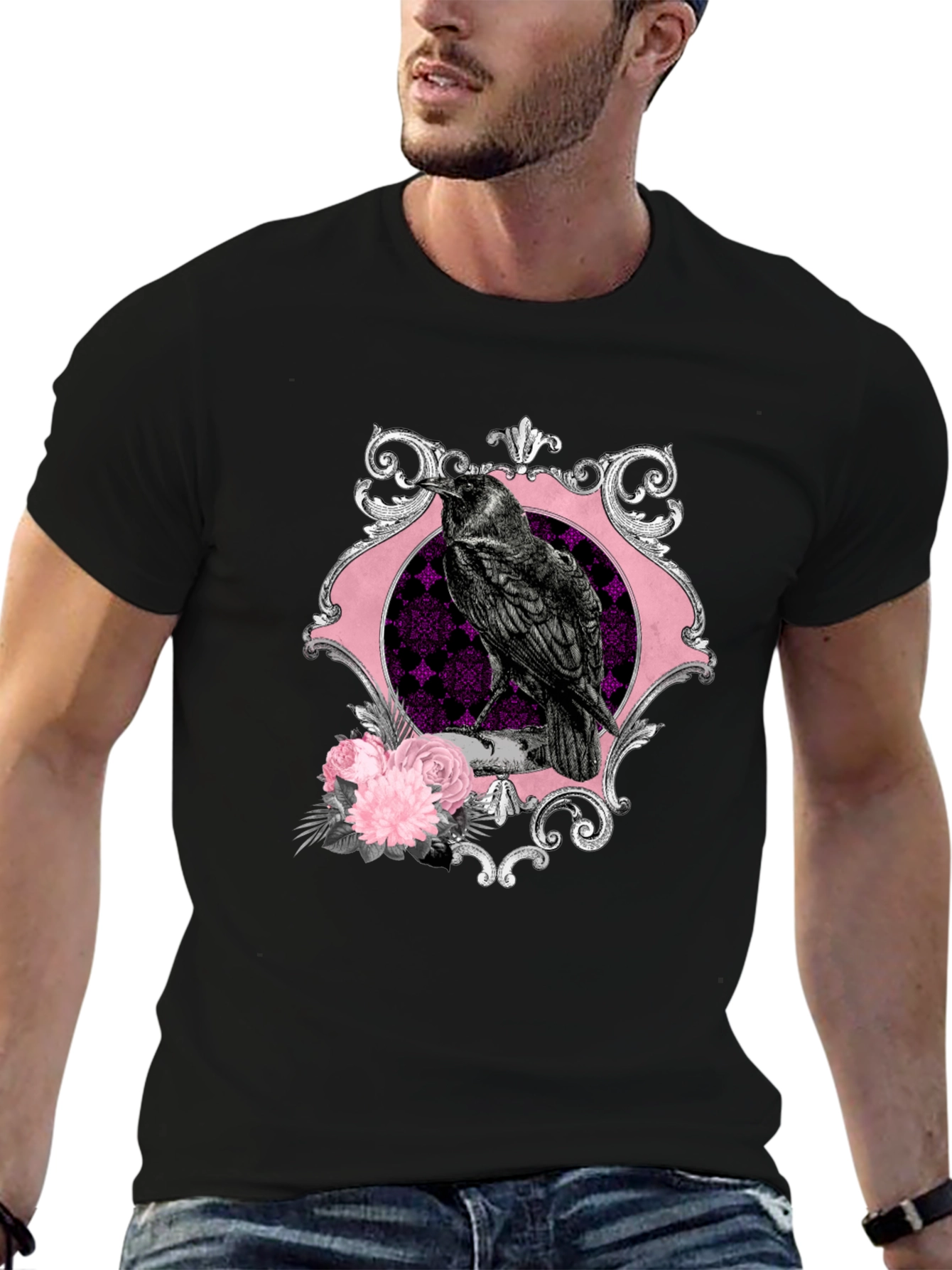 Black Raven & Roses Graphic Tee - Gothic Style view 6