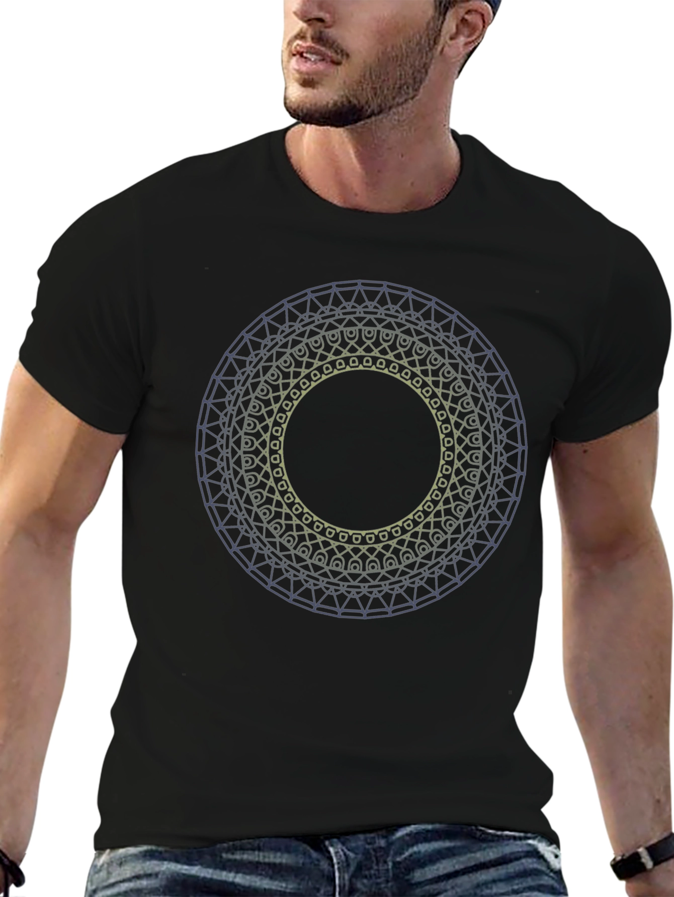 Black Geometric Mandala T-Shirt view 6