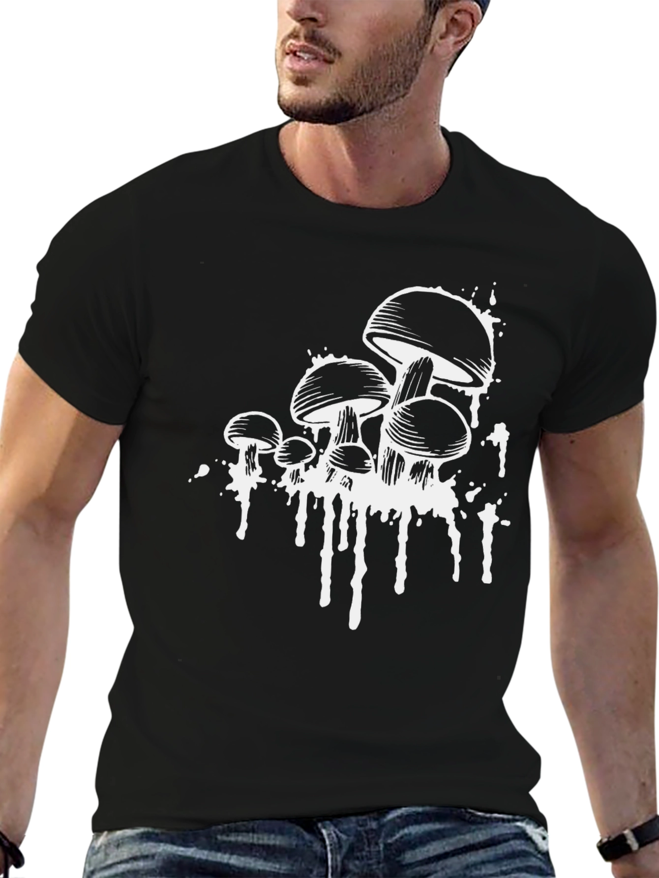 Black Mushroom Graphic Tee - Black Cotton Blend view 6