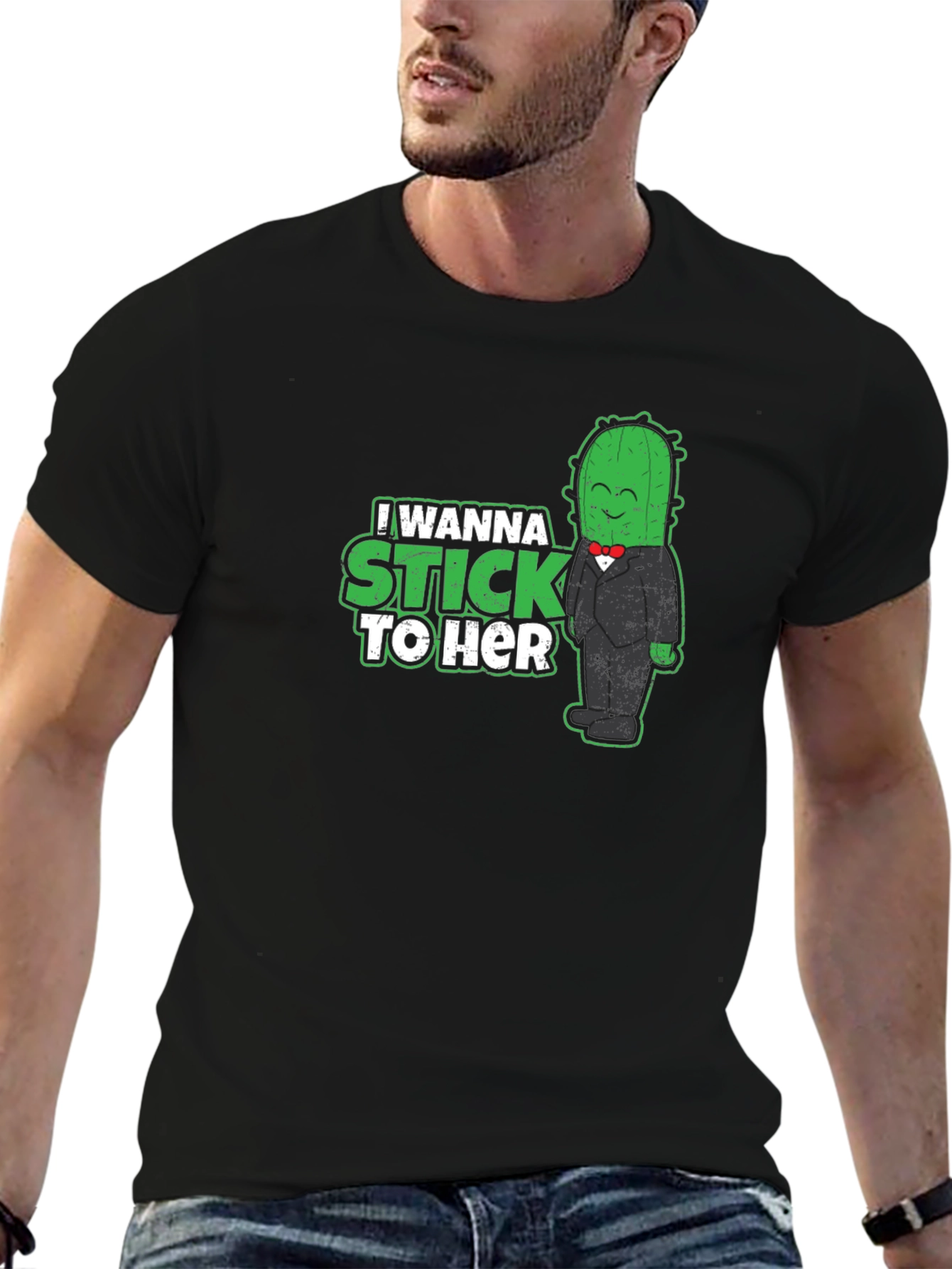Black I Wanna Stick To Her - Cactus T-Shirt view 6