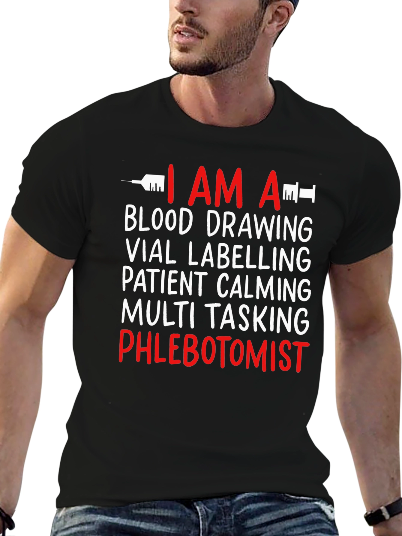 Black Phlebotomist Profession T-Shirt view 6