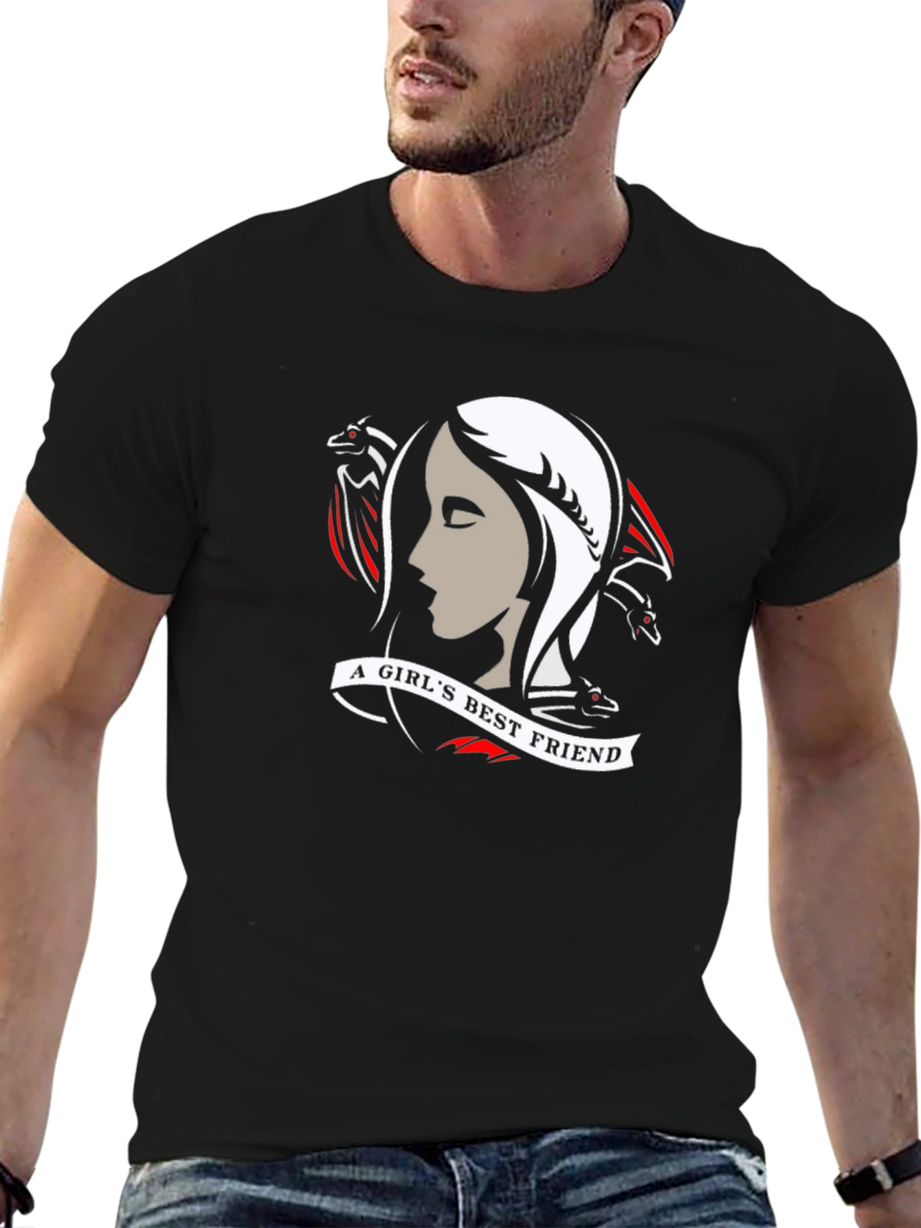 Black A Girl's Best Friend T-Shirt - Dragon Lover Tee view 6