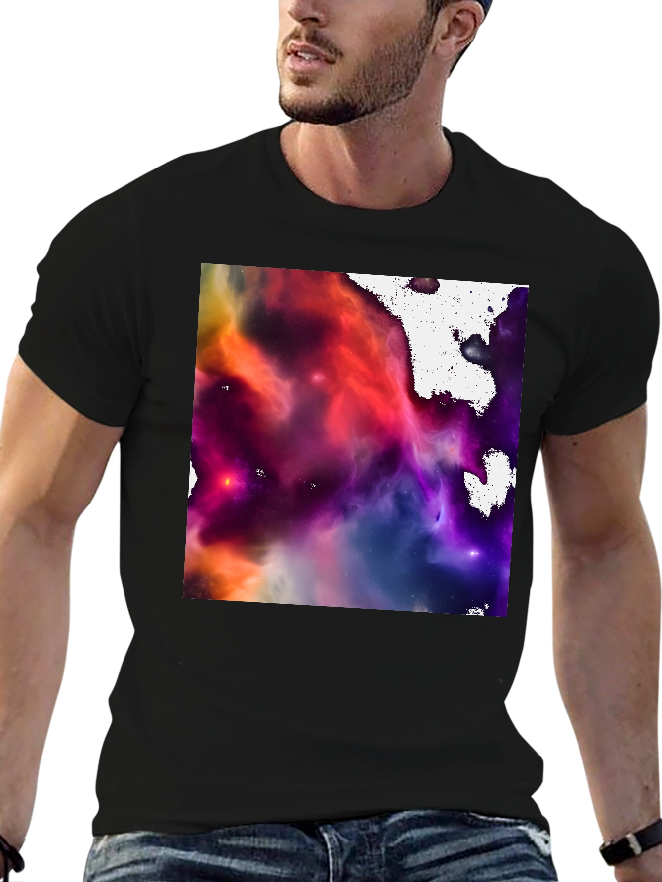 Black Nebula Print Black Crew Neck T-Shirt view 6