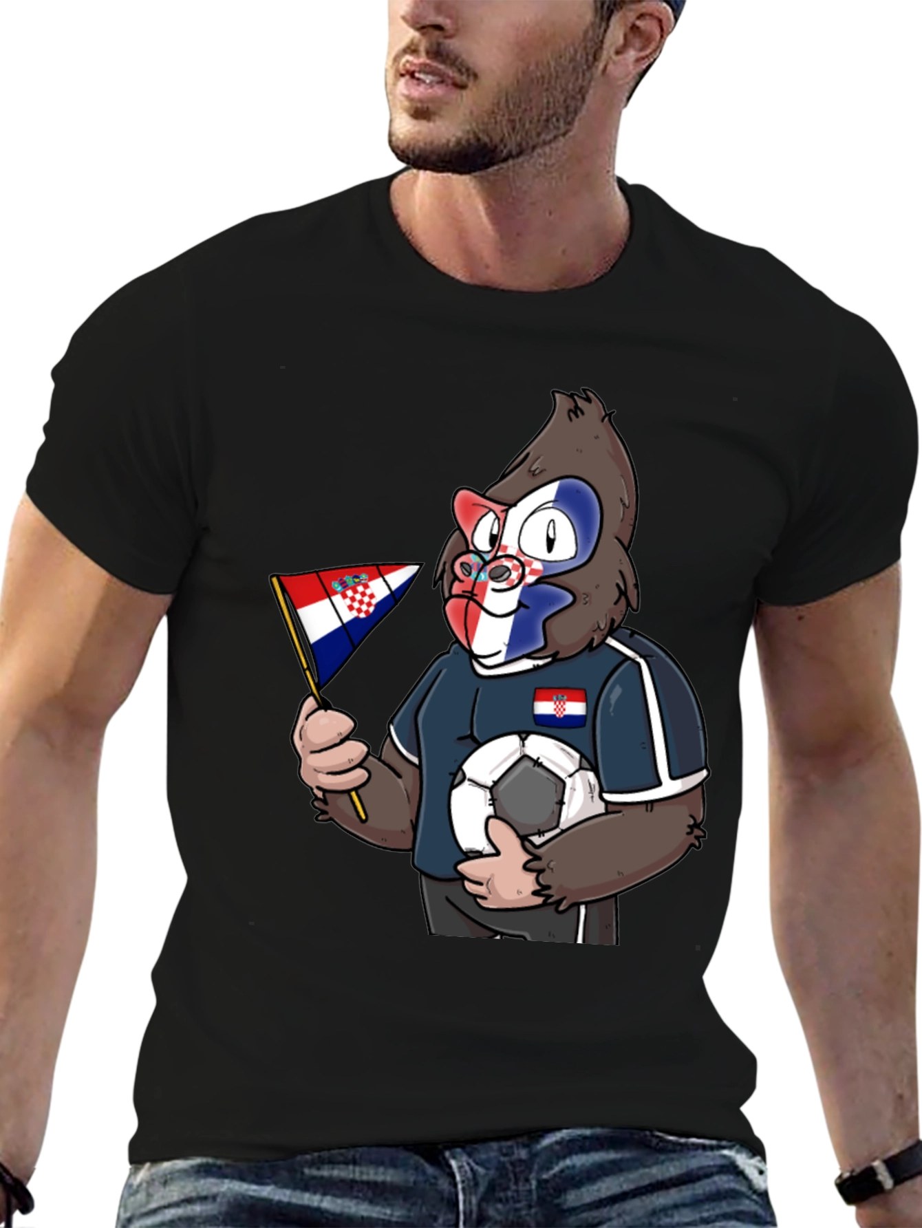 Black Croatian Soccer Gorilla Black T-Shirt view 6