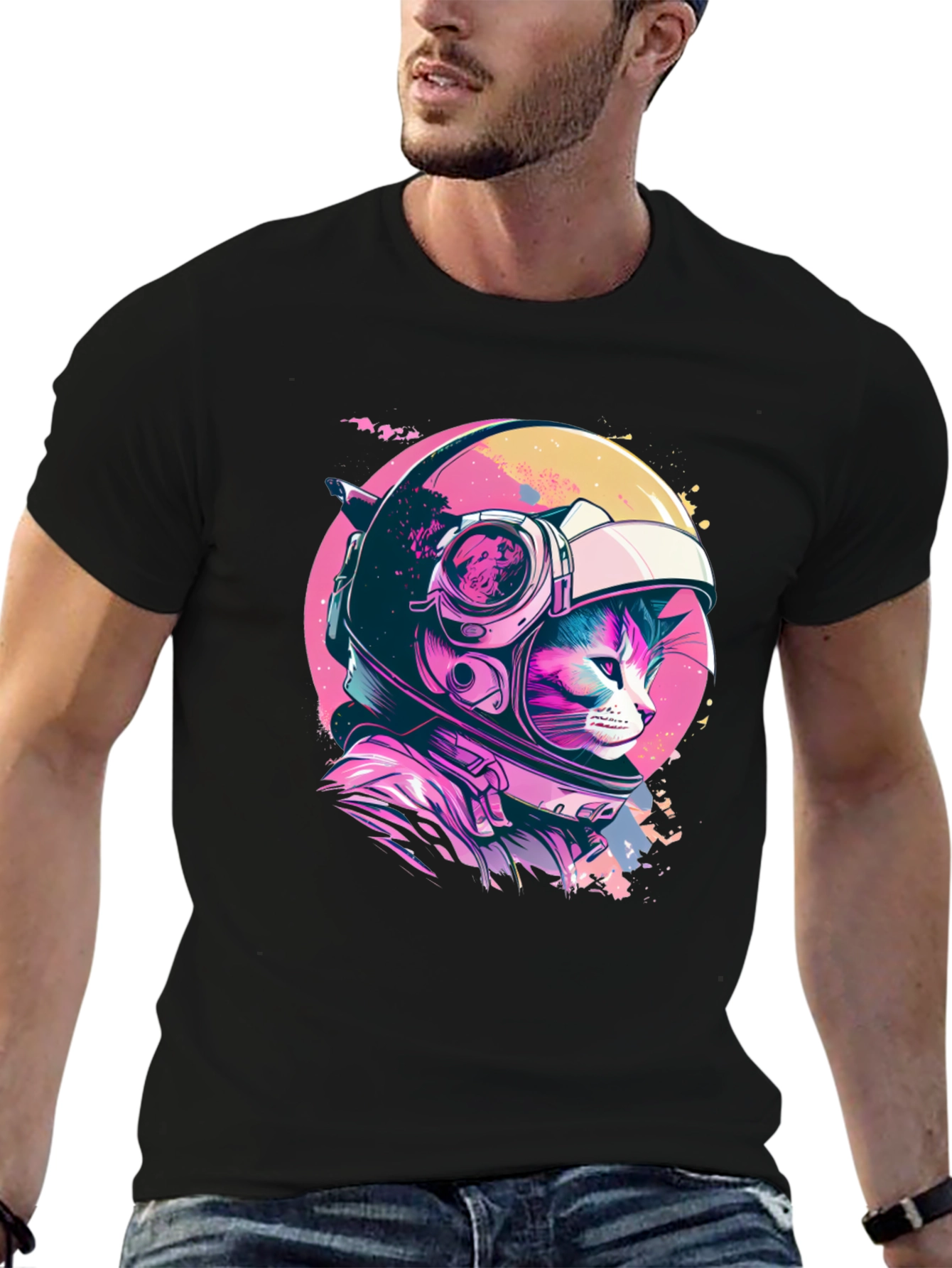 Black Cosmic Cat T-Shirt - Astronaut Kitten in Space! view 6