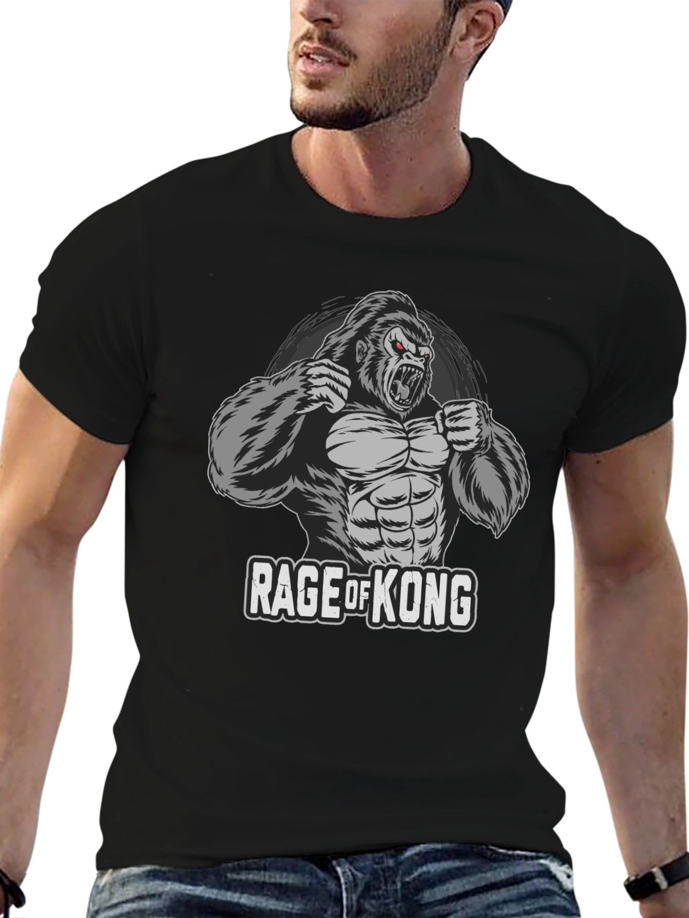Black Rage of Kong Graphic T-Shirt - Fierce Gorilla Design view 6