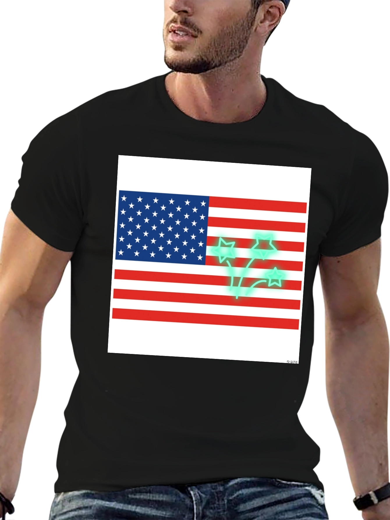 Black American Flag Stars Graphic T-Shirt view 6