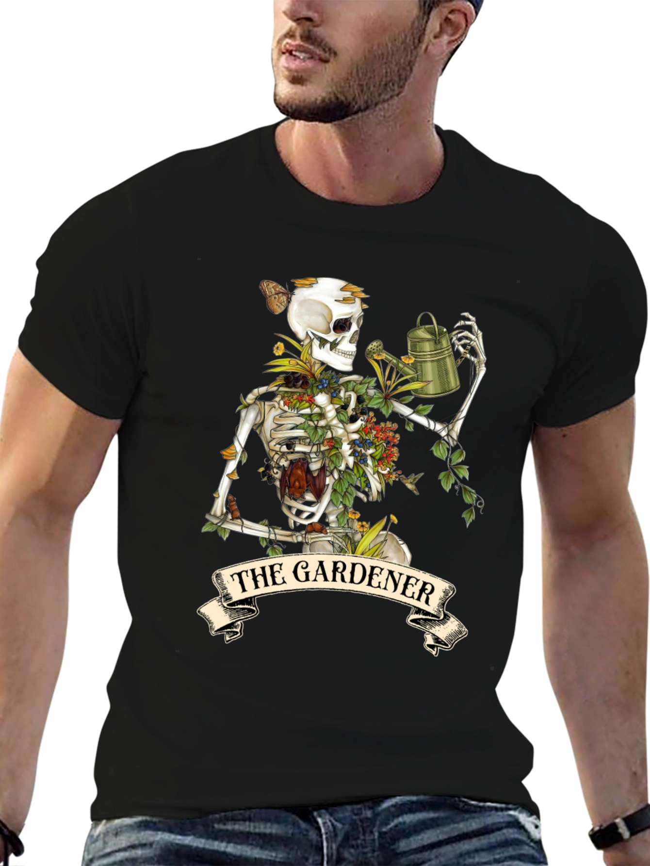 Black The Gardener Skeleton Graphic Tee - Unique Style view 6
