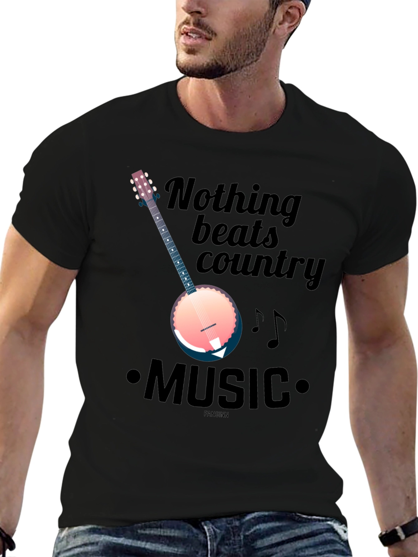 Black Country Music Banjo Graphic T-Shirt view 6