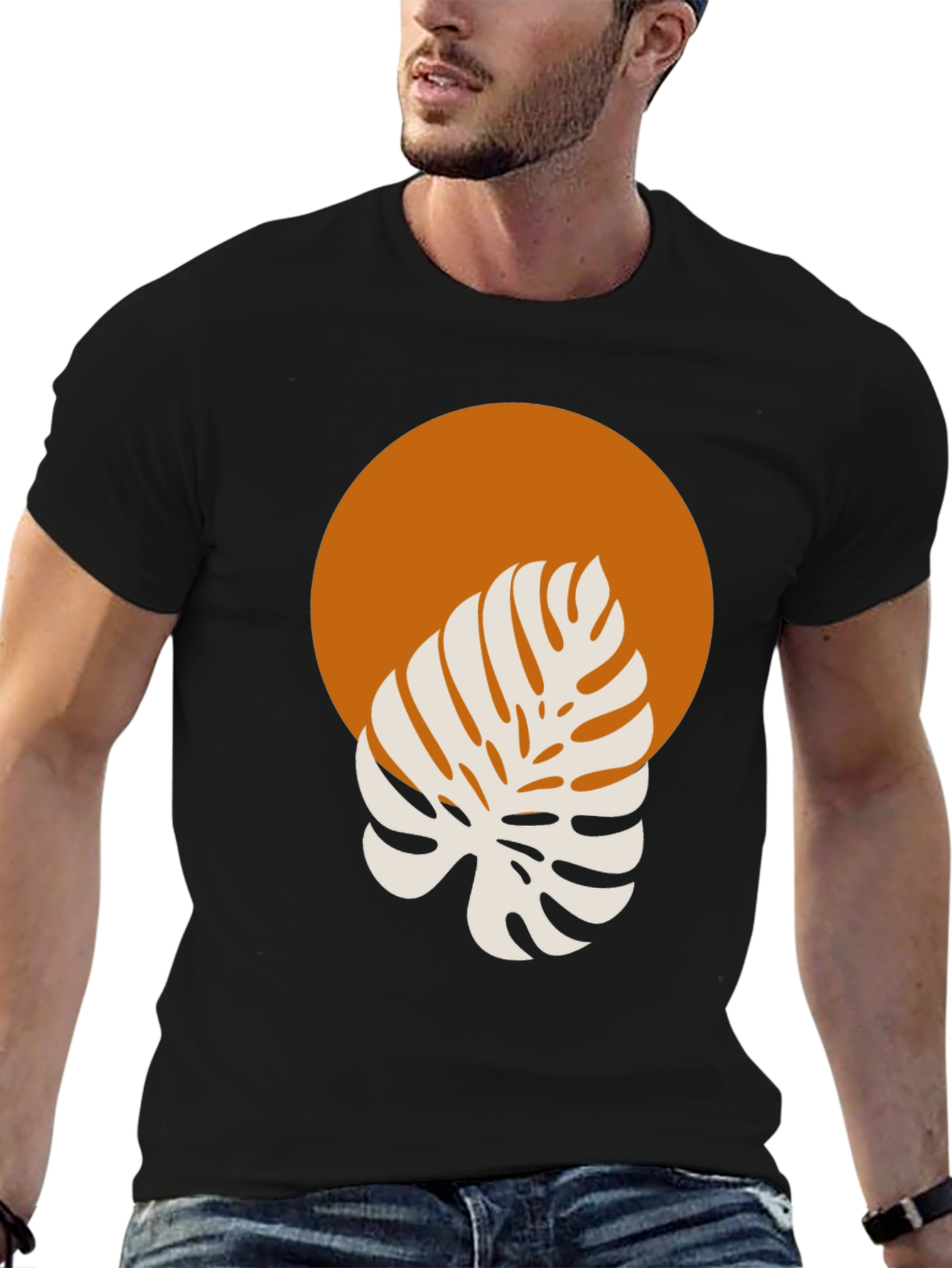 Black Monstera Graphic Tee - Modern Tropical Style view 6