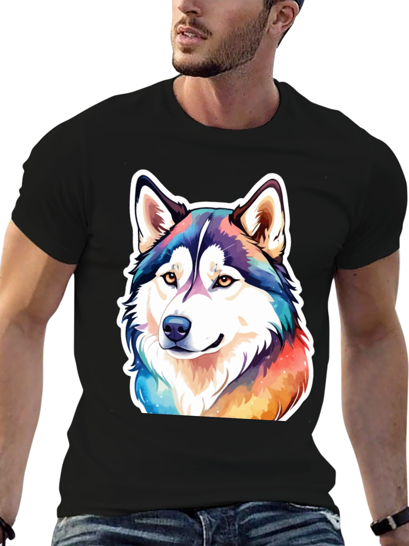 Black Husky Dog Colorful T-Shirt view 6